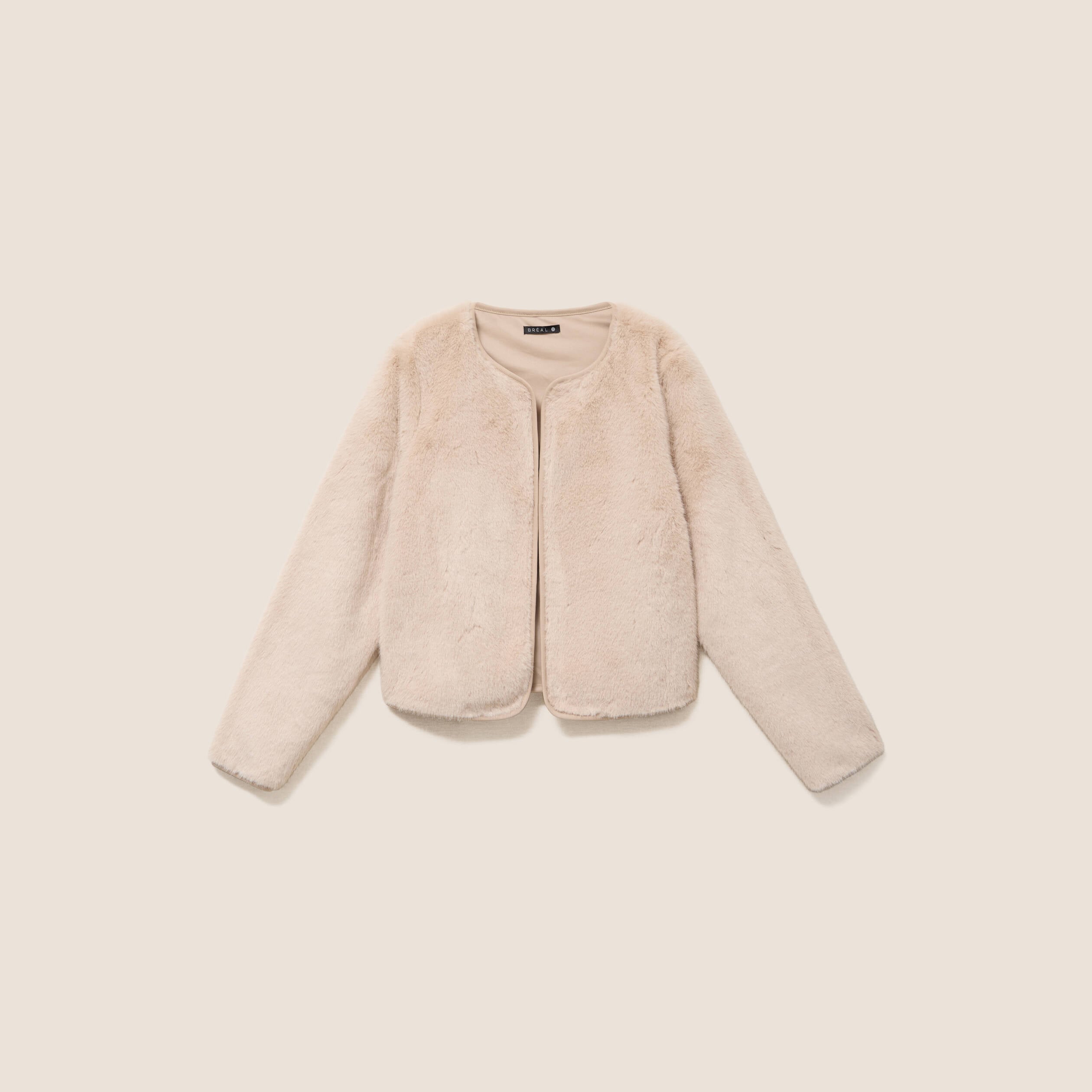 Veste manches longues fausse fourrure sable femme