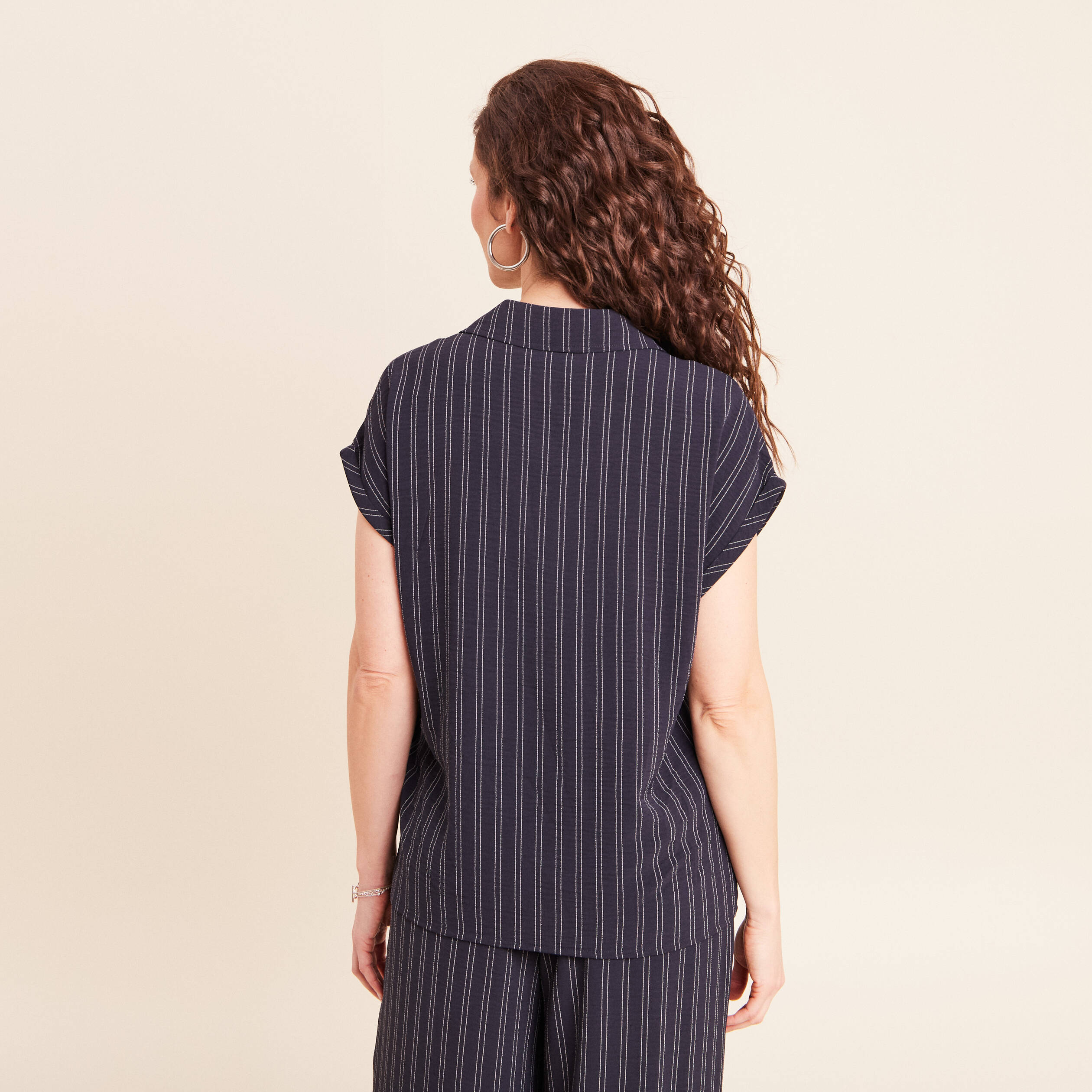 Blouse fluide manches courtes bleu femme