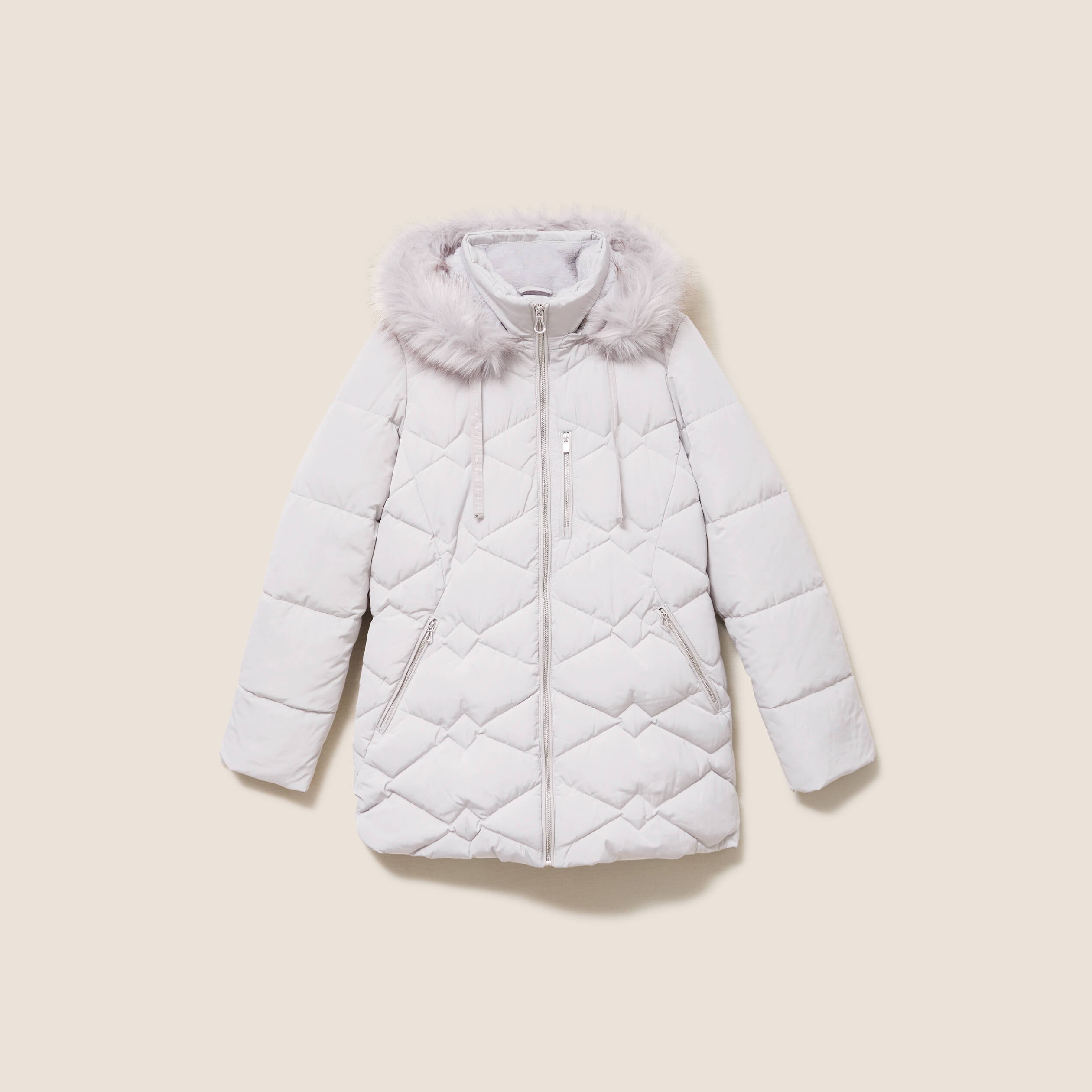 Doudoune d&eacute;perlante &agrave; capuche gris femme