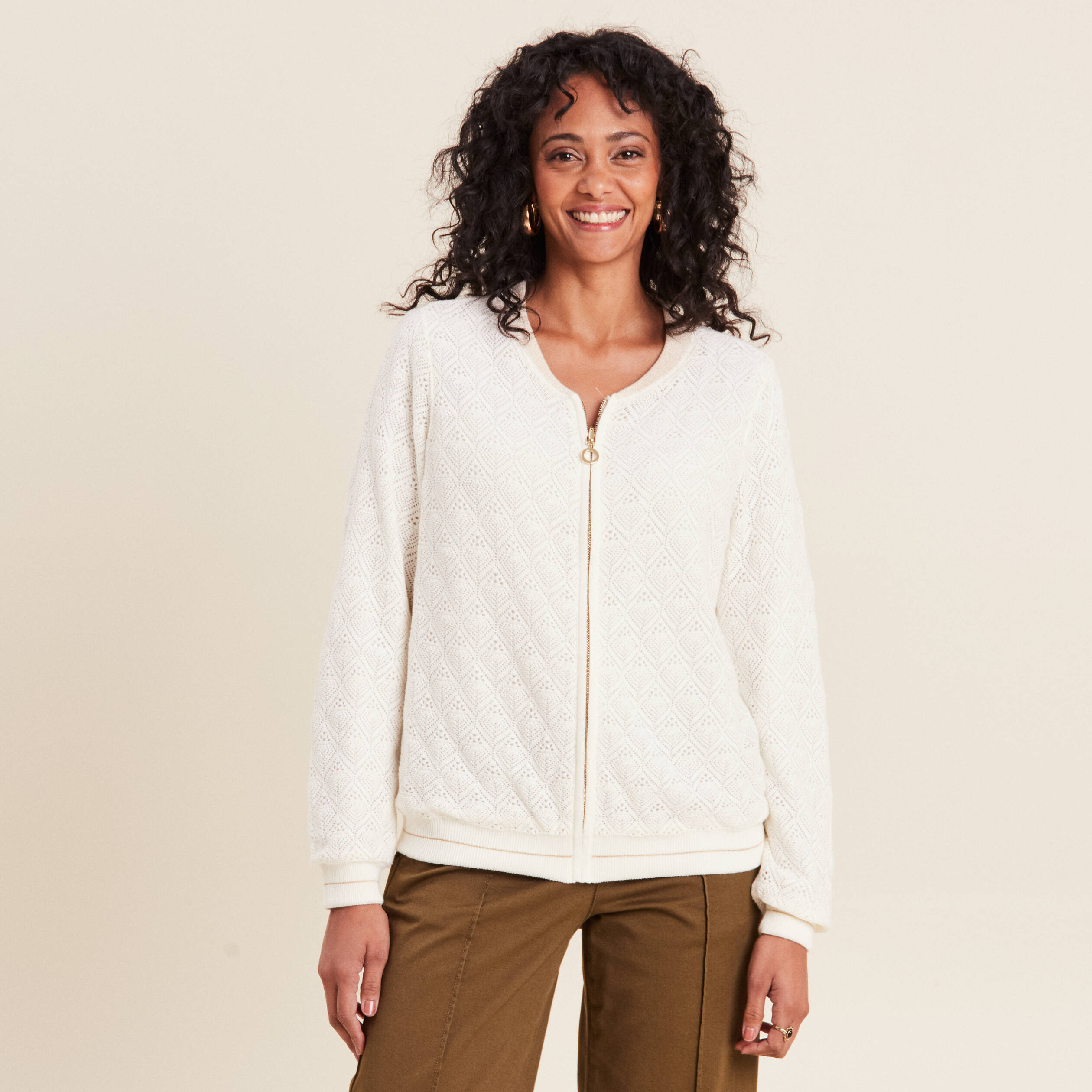 Gilet reversible ajoure ecru femme Breal