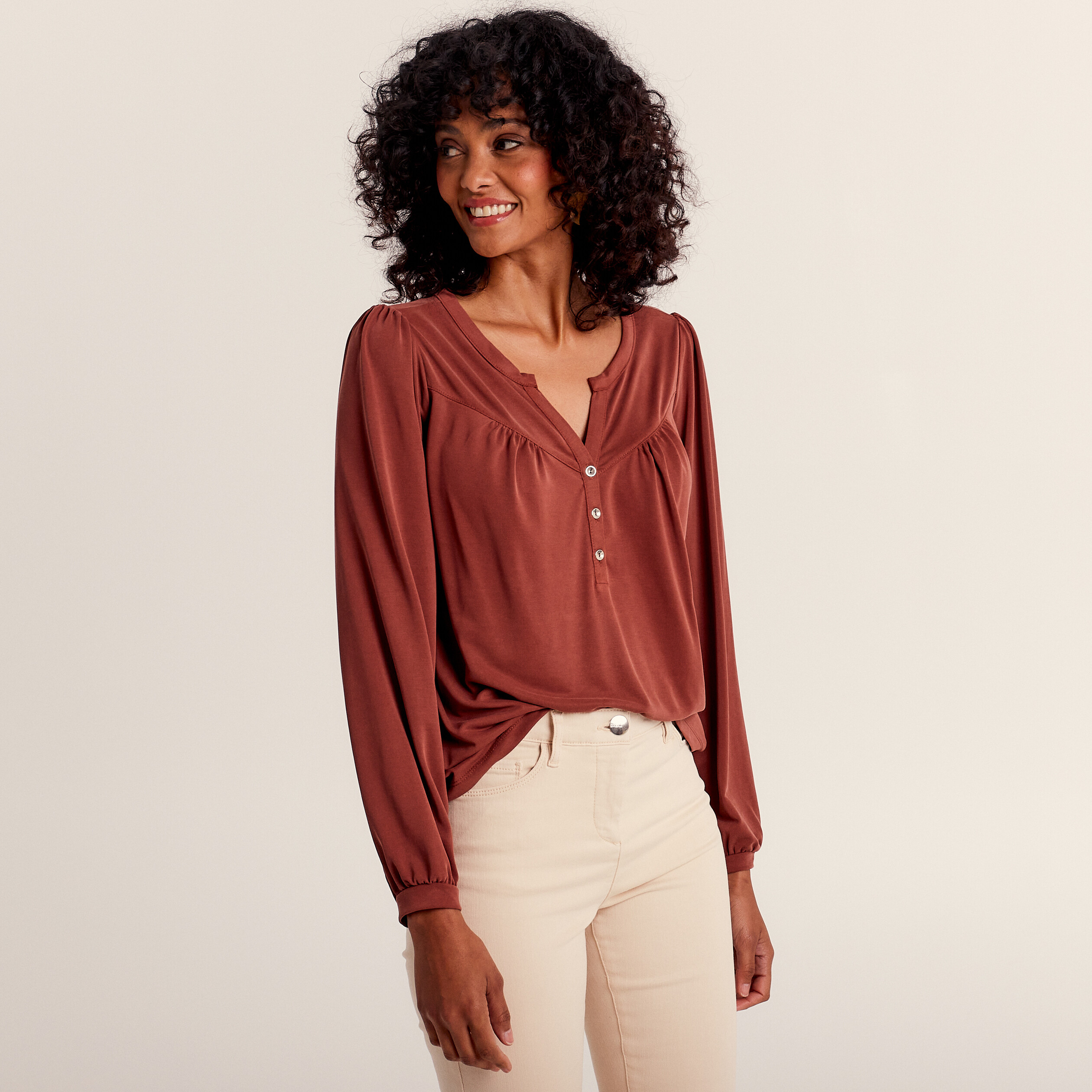 Tee shirt manche longue marron femme shop