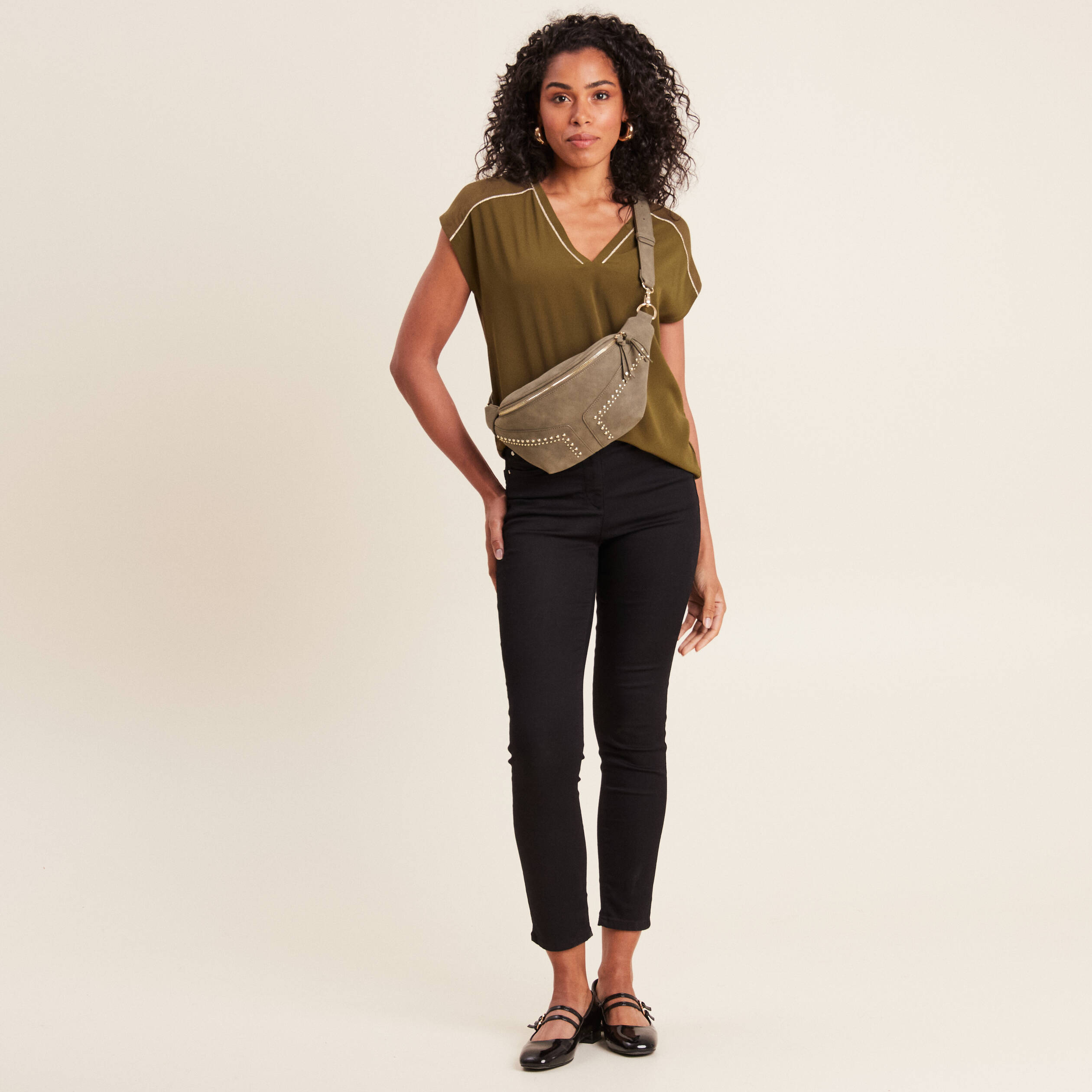 T-shirt manches courtes vert olive femme