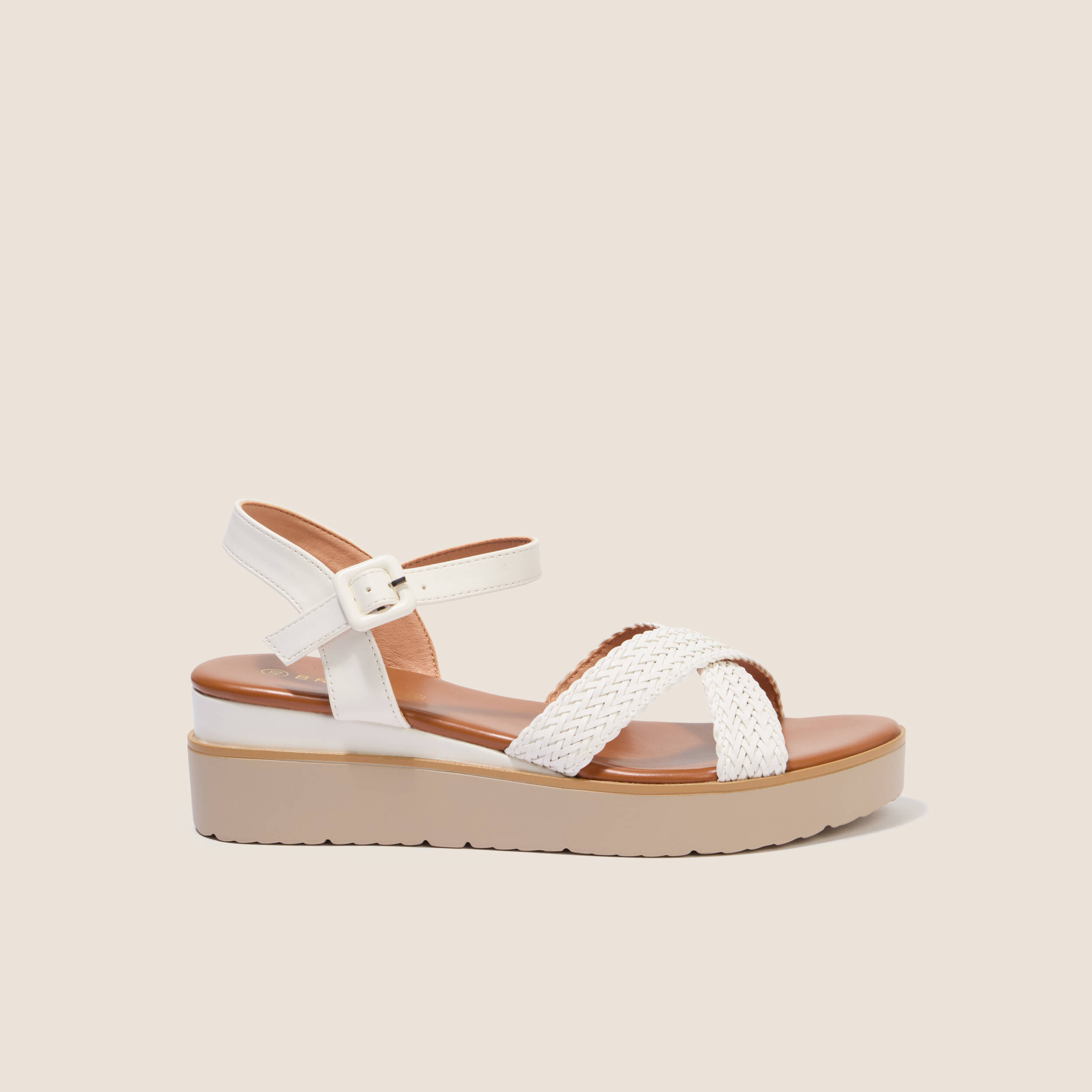 Sandales &agrave; talon compens&eacute; avec brides blanc femme