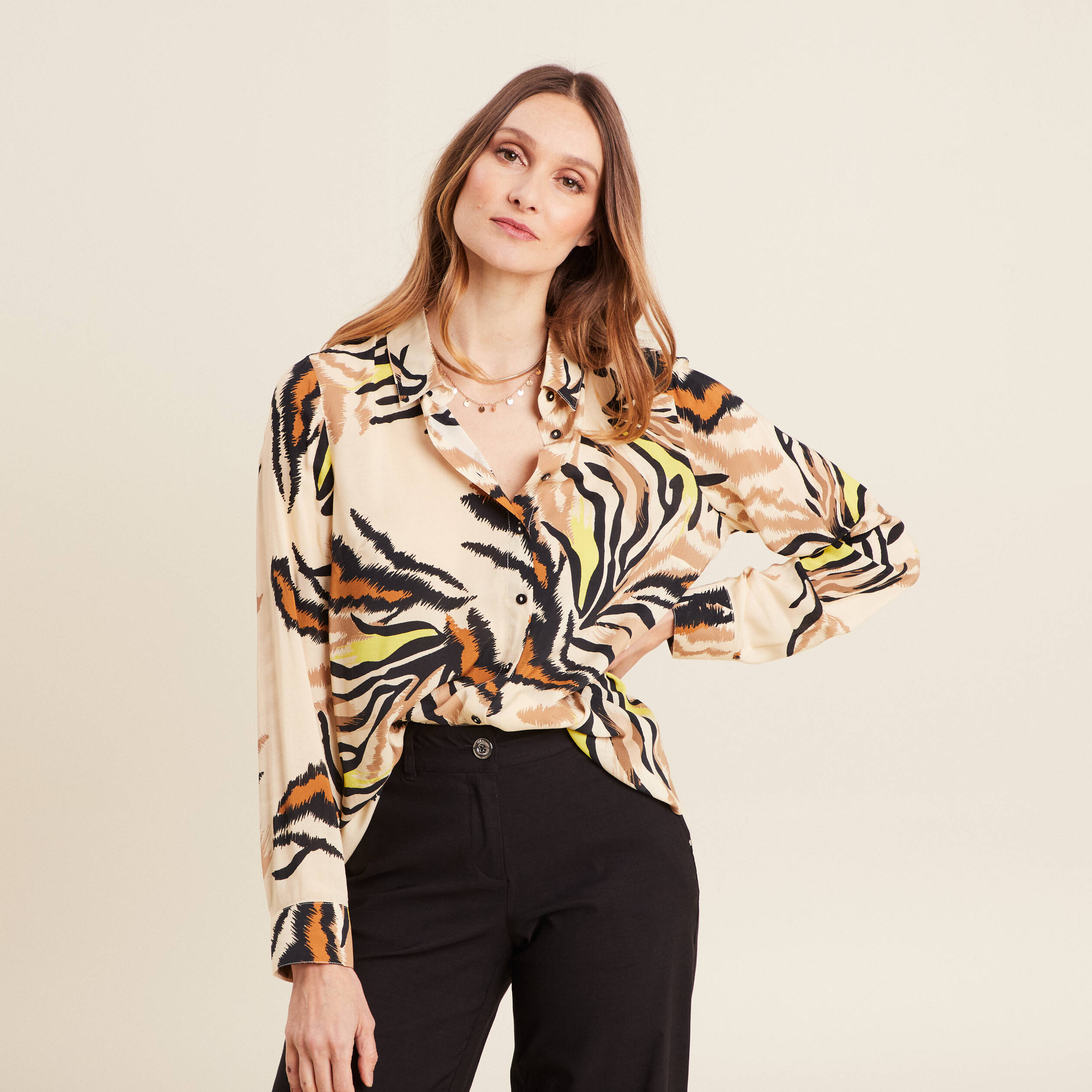 Chemise manches longues creme femme
