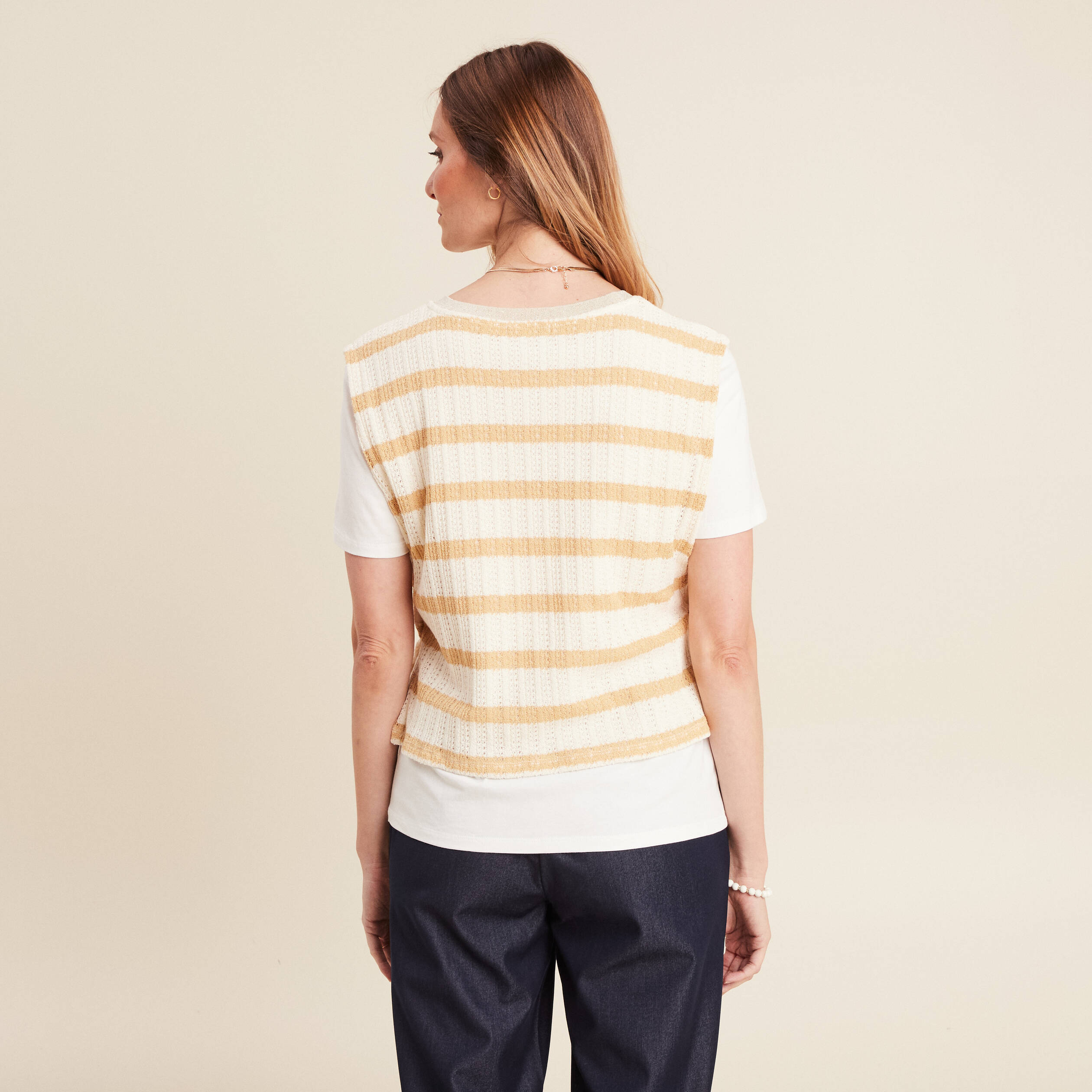 pull 2 en 1 manches courtes beige femme Pull 2 en 1 manches courtes beige femme