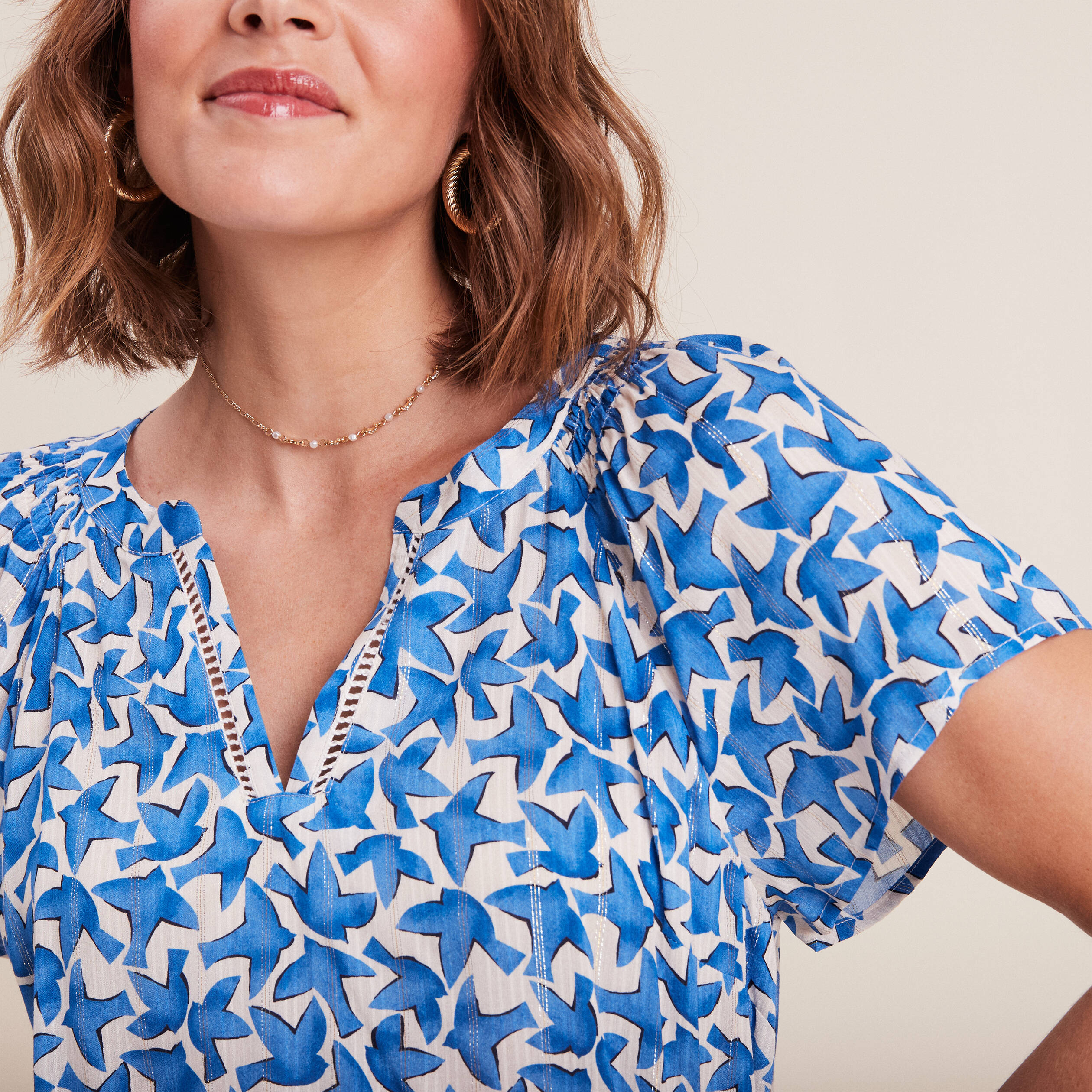 Blouse manches courtes bleu femme