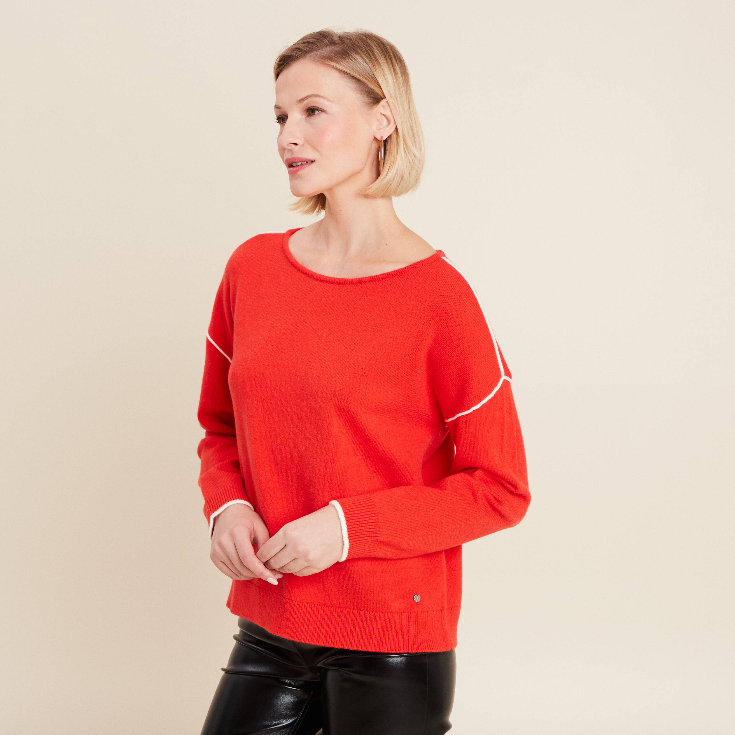 Pull manches longues orange foncé femme