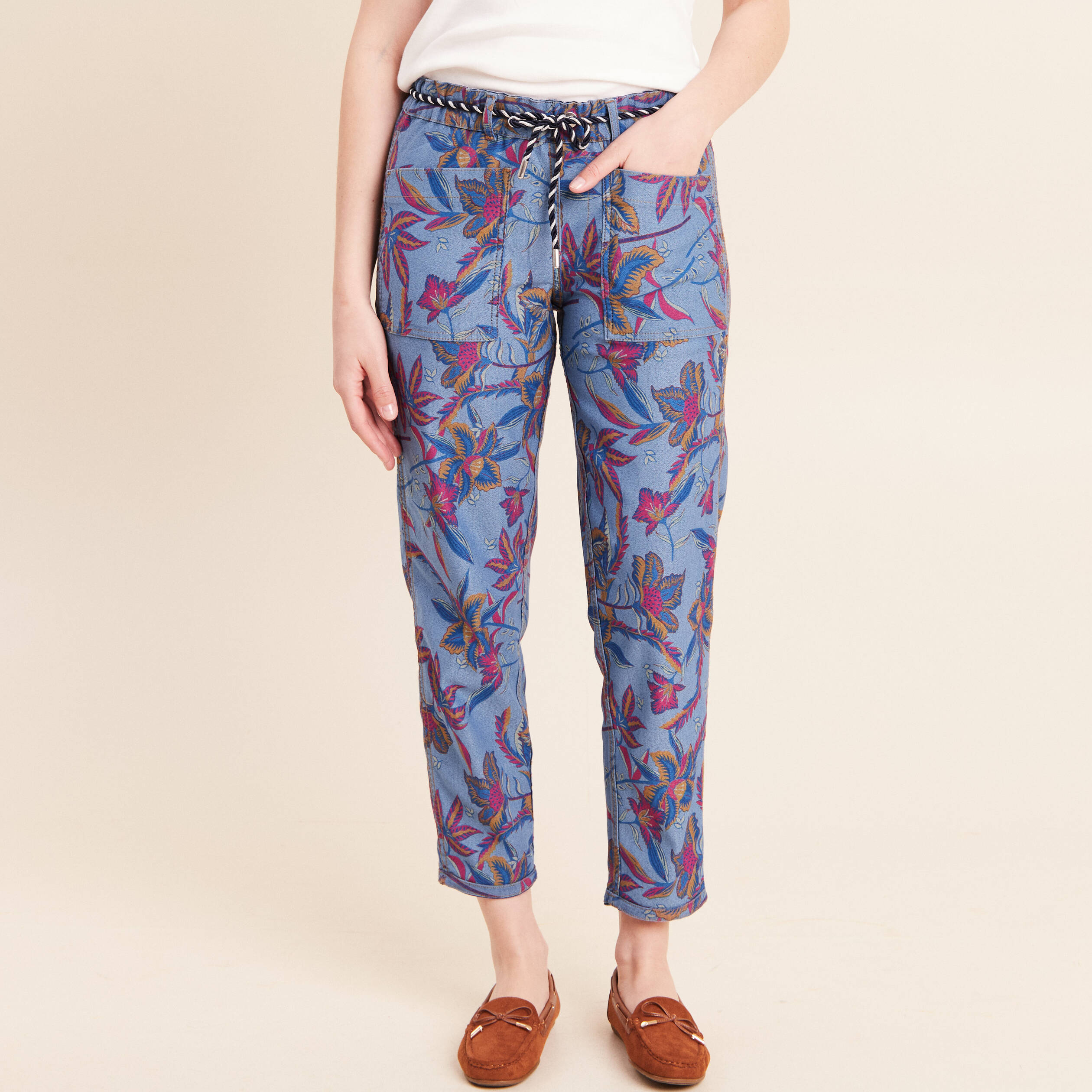 Jean droit r&eacute;versible bleu femme