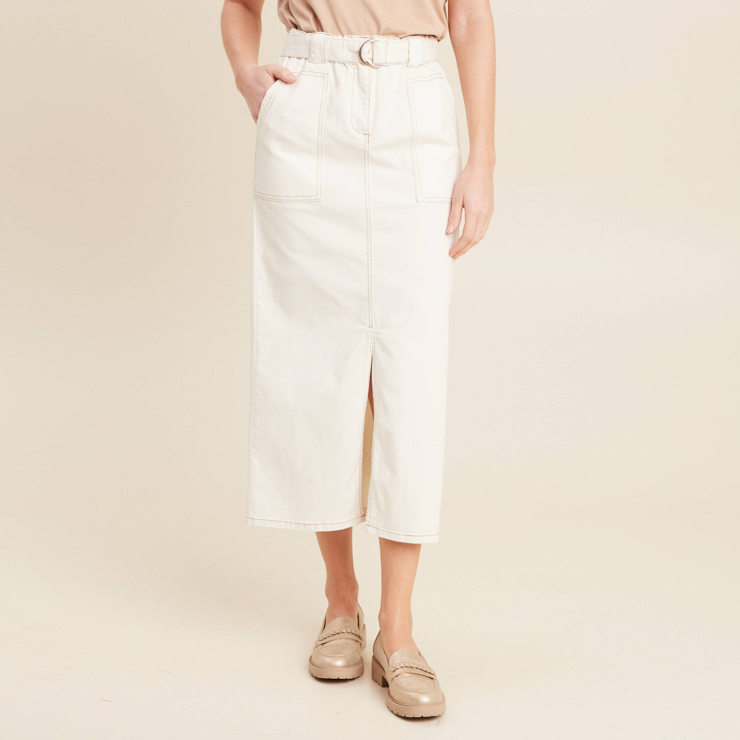 Jupe longue fourreau ecru femme