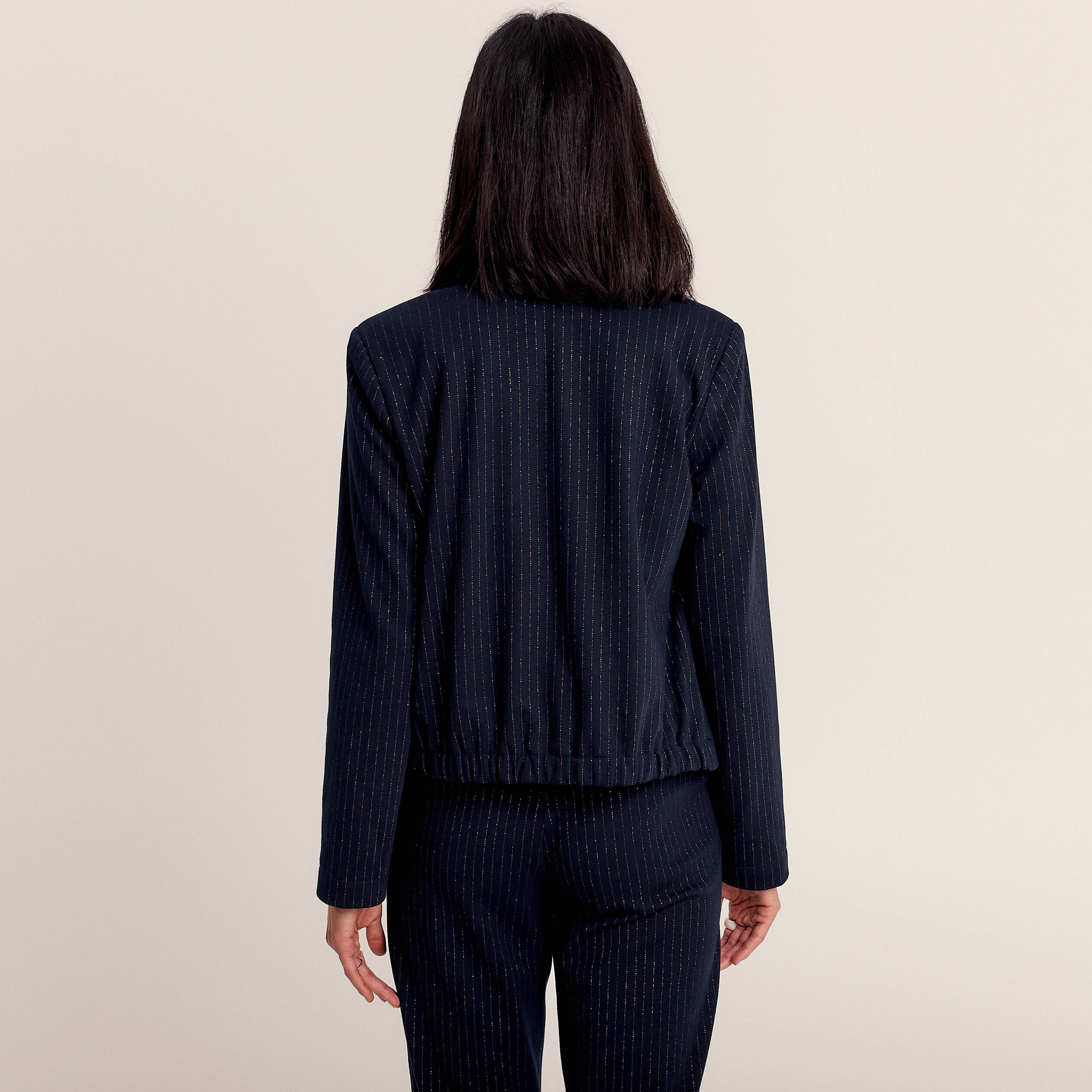 Veste ajustée col châle bleu marine femme