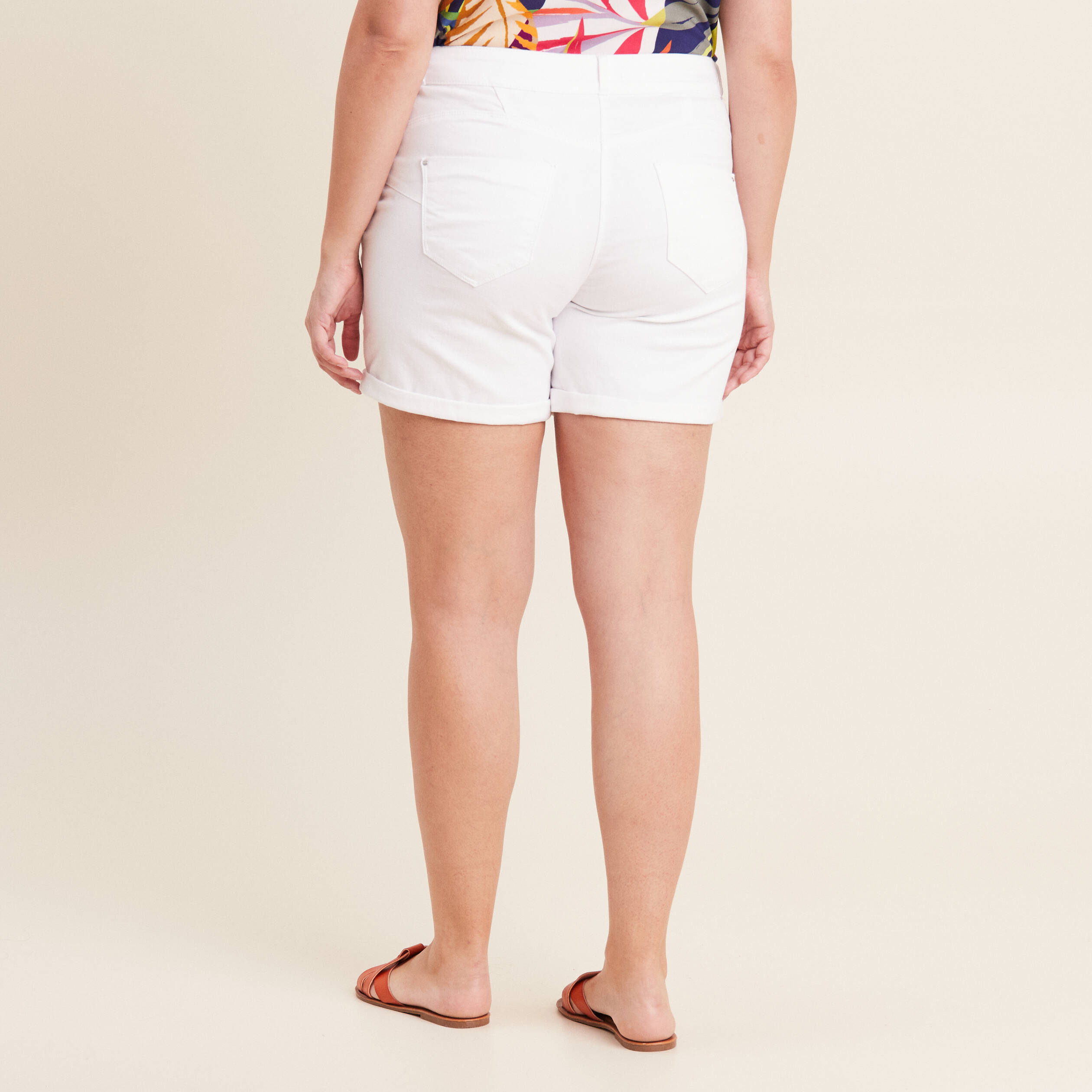 Short droit en jean blanc femme