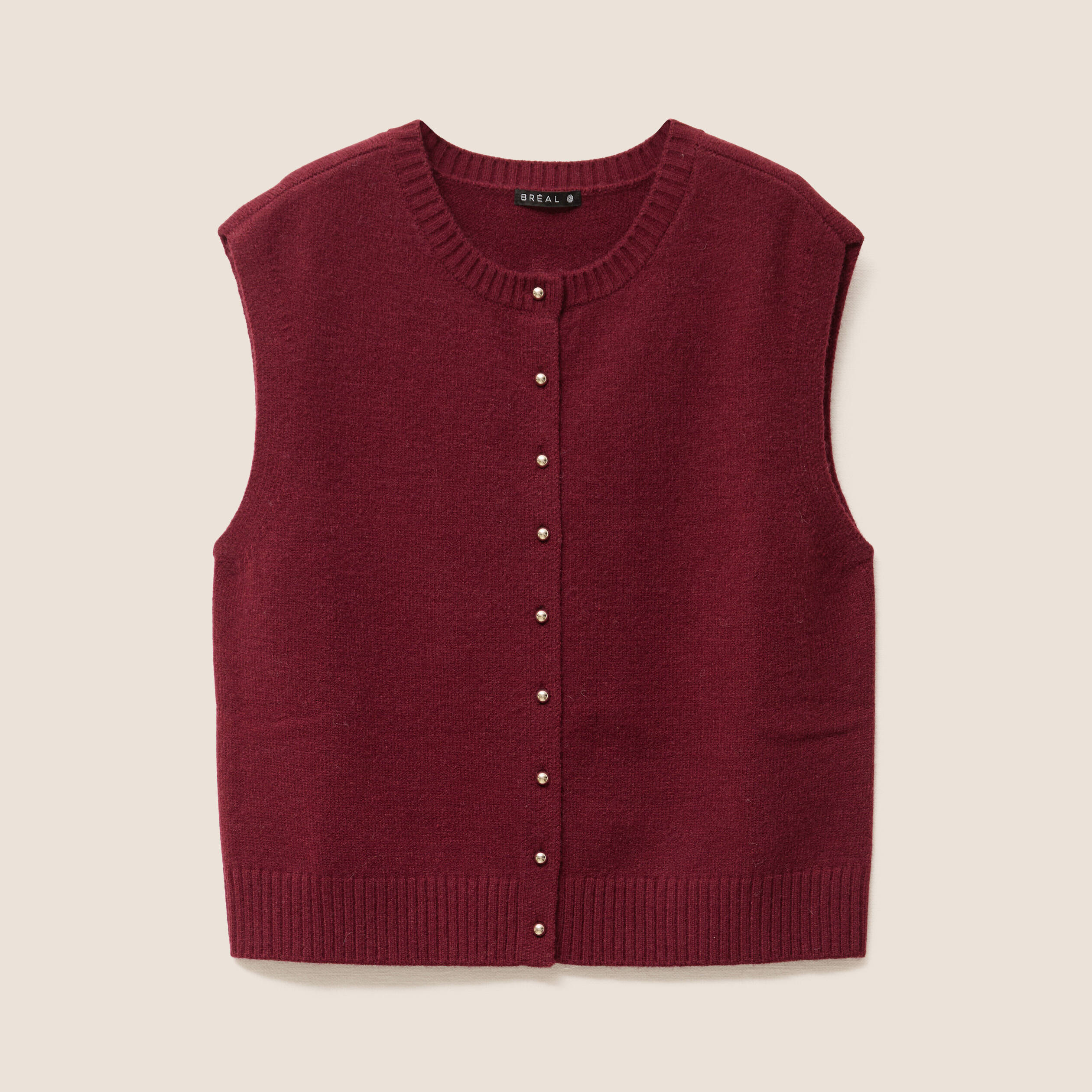 gilet droit court sans manches col rond bordeaux femme