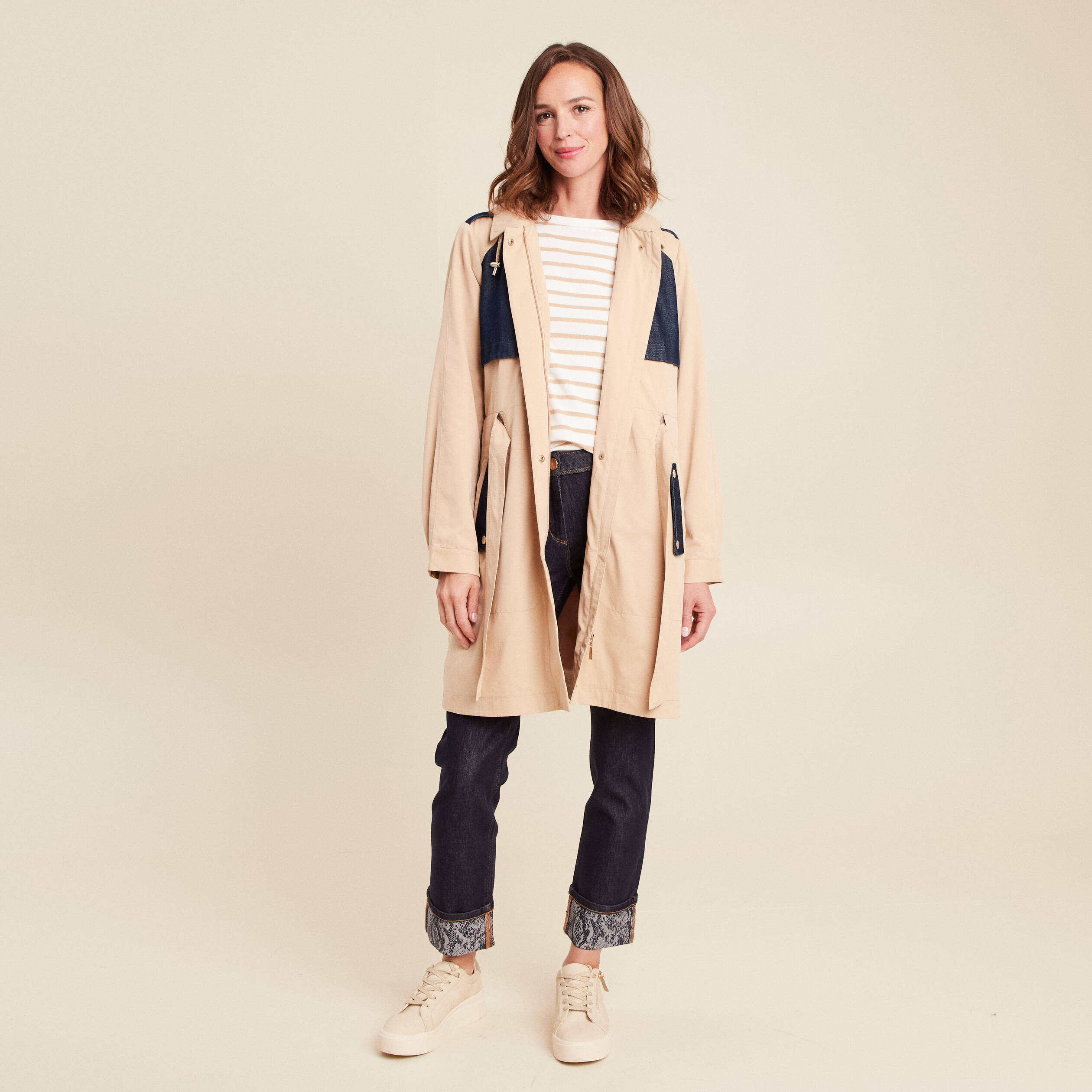 Trench d&eacute;perlant avec capuche doubl&eacute; beige femme