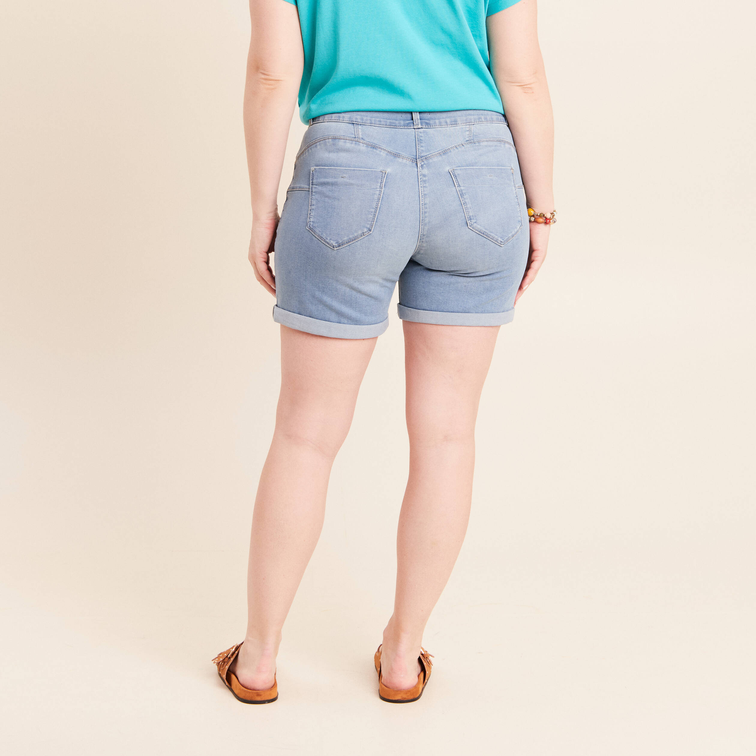 Short large jean coton ceinture à nouer denim double stone femme | La Halle