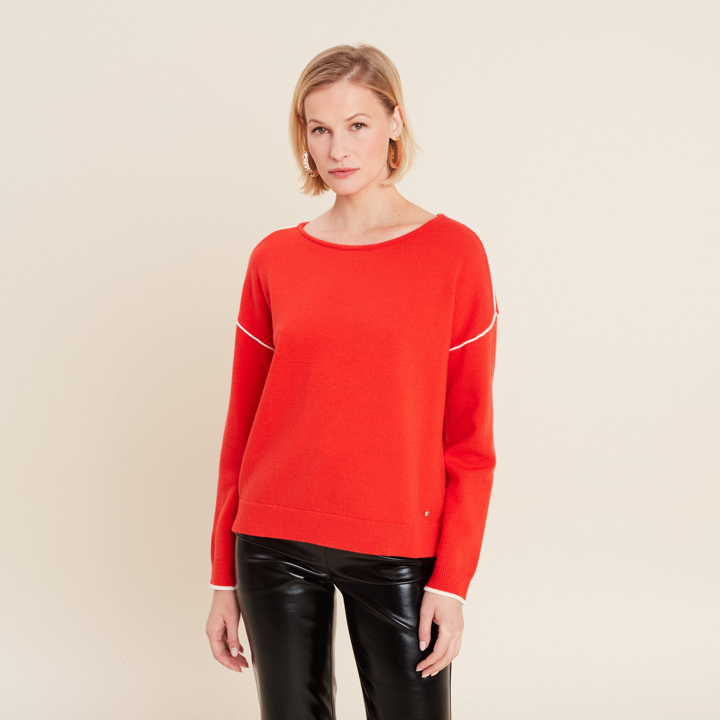Pull manches longues orange foncé femme