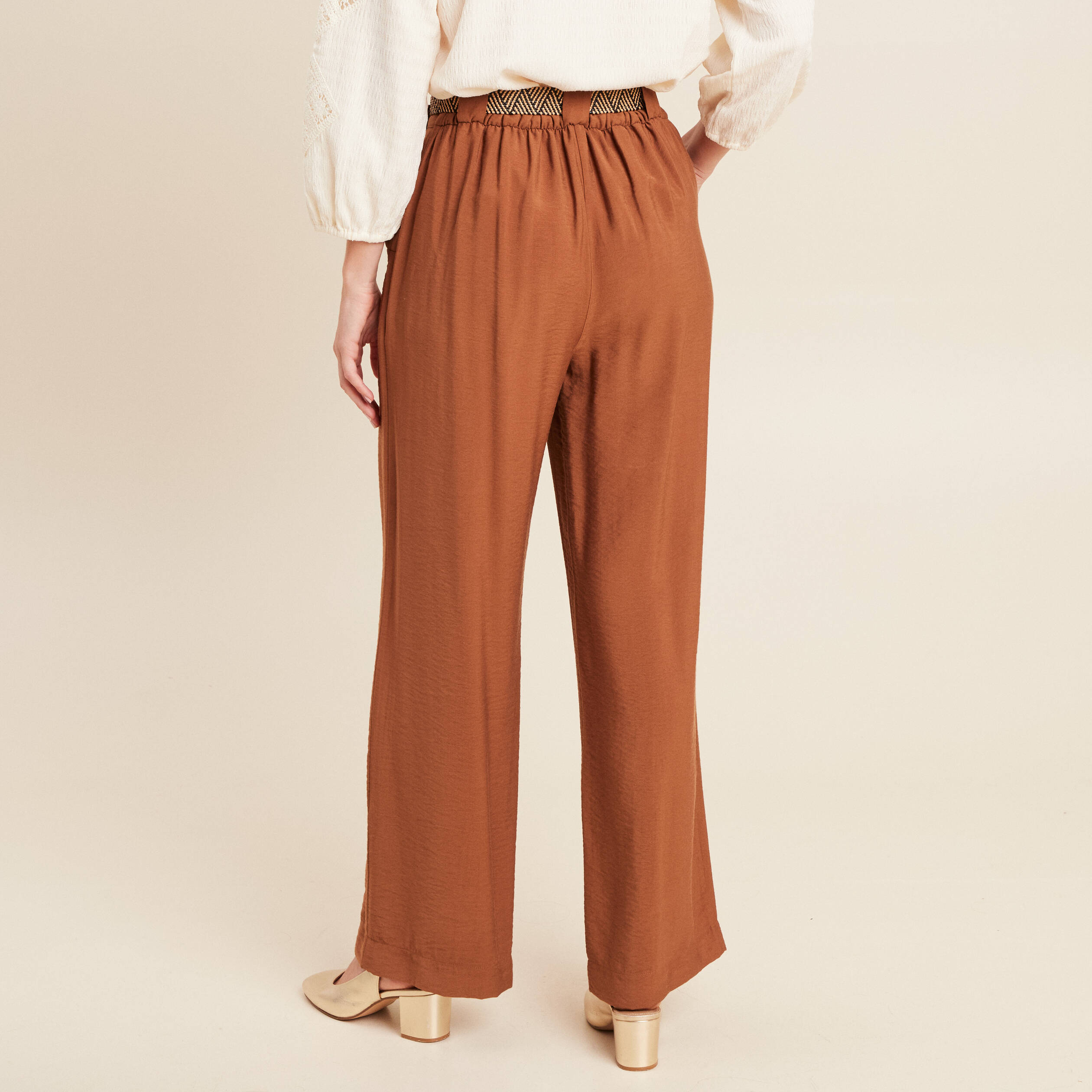 pantalon large avec ceinture amovible marron femme Pantalon large avec ceinture amovible marron femme