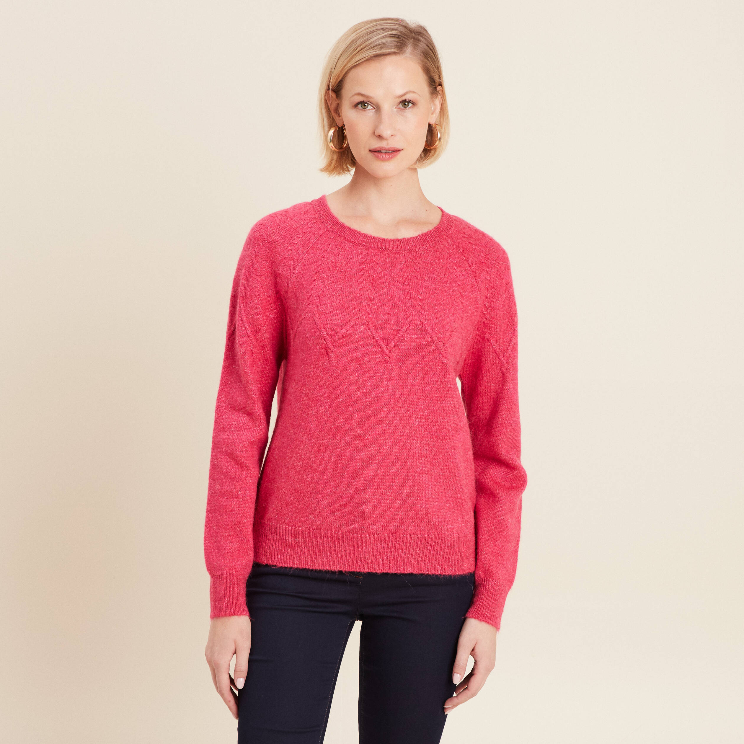 Pull manches longues rose framboise femme