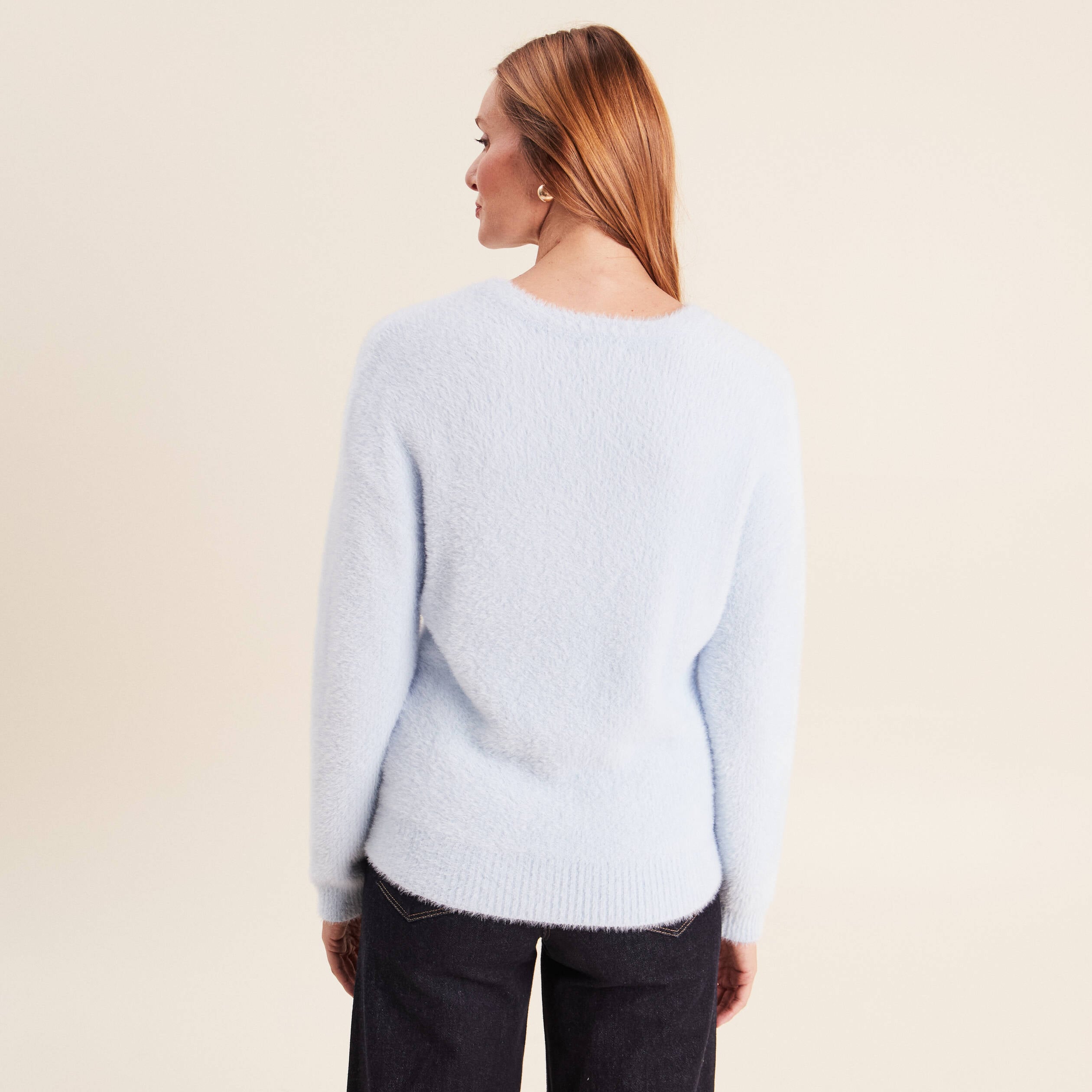 Pull col tunisien bleu pastel femme