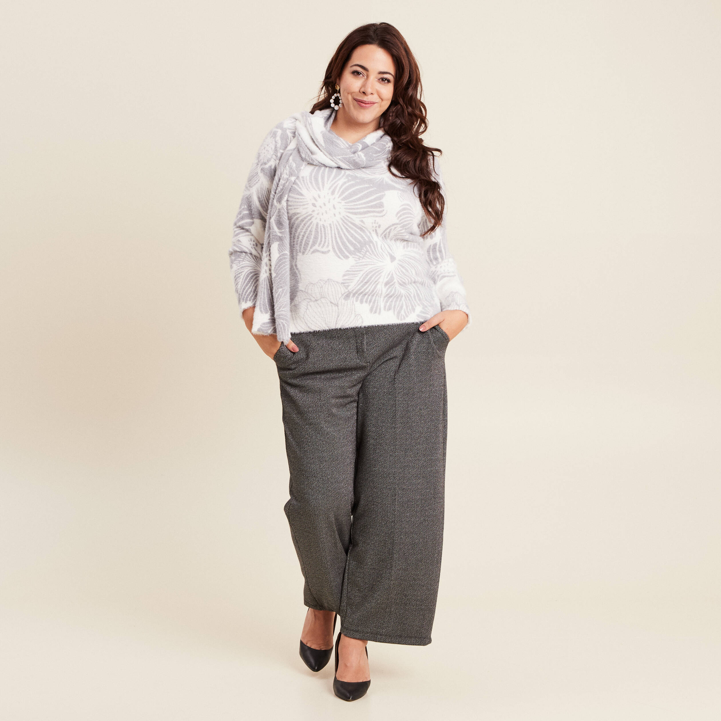 Pull manches longues gris femme