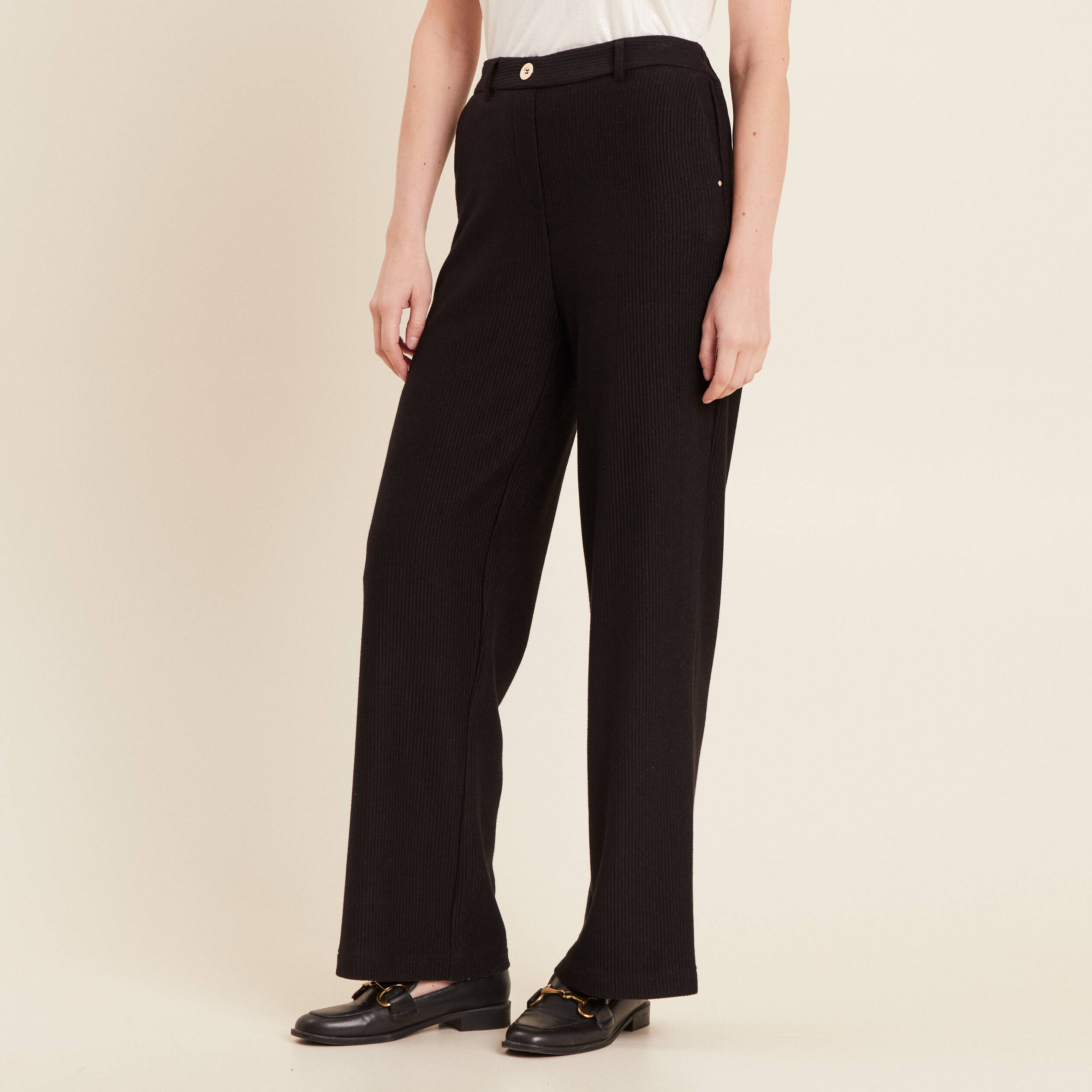 Pantalon tricot large noir femme
