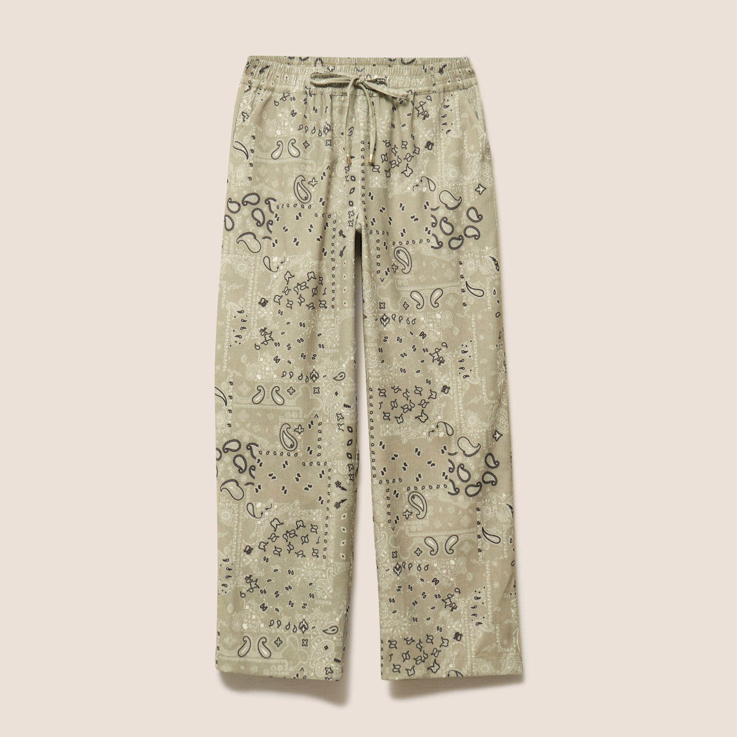 Pantalon large taille haute vert femme
