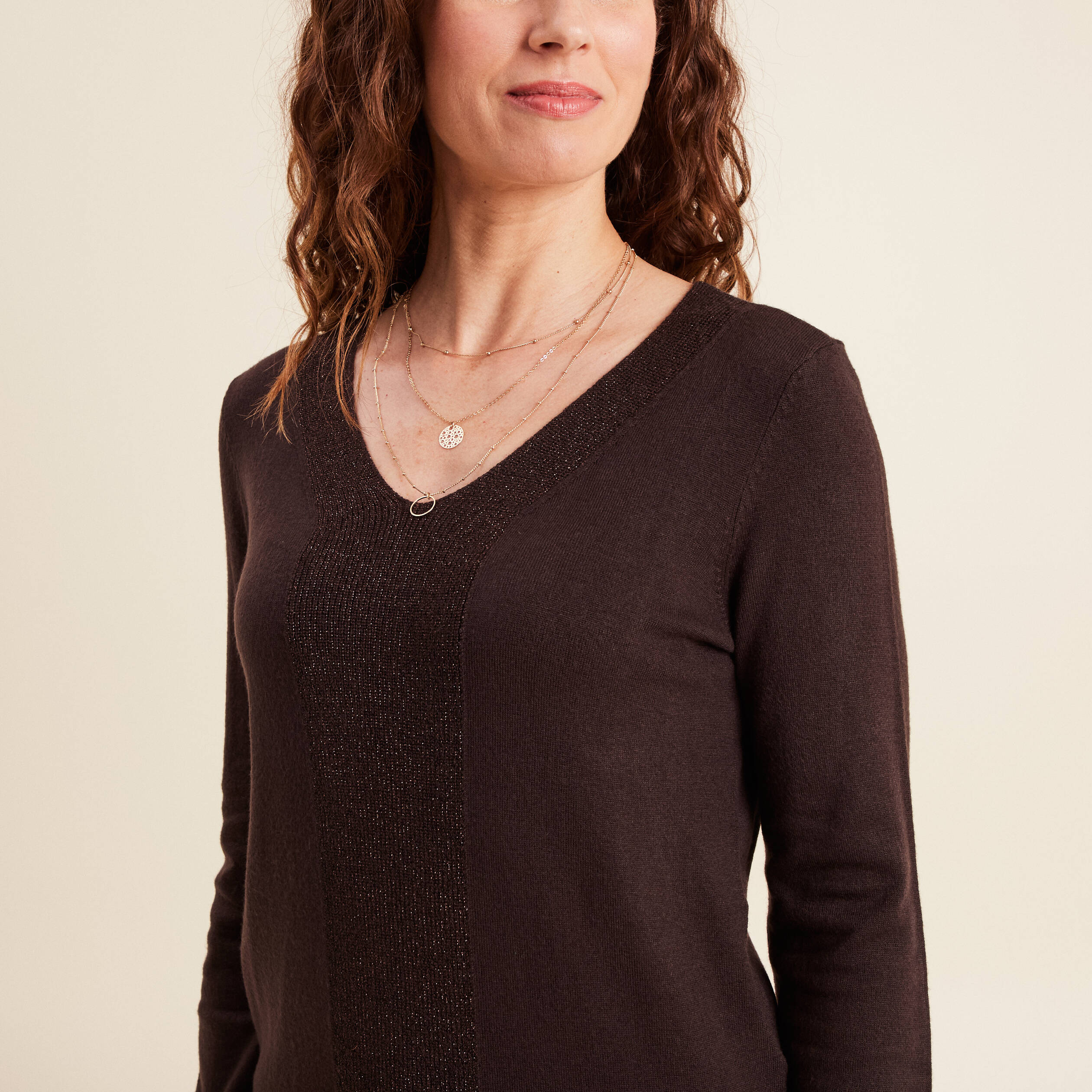 pull manches longues marron fonce femme Pull manches longues marron foncé femme