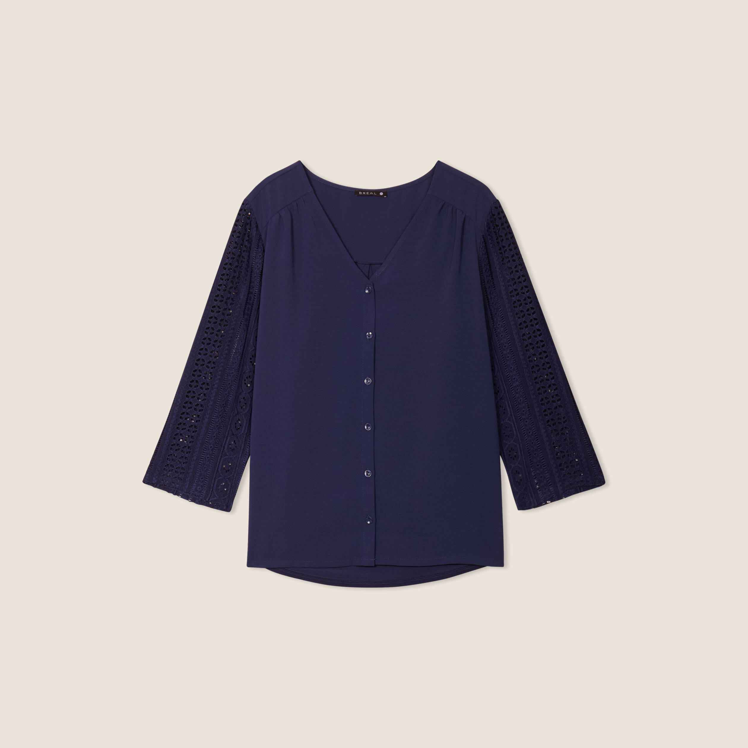 Blouse manches 3/4 bleu marine femme