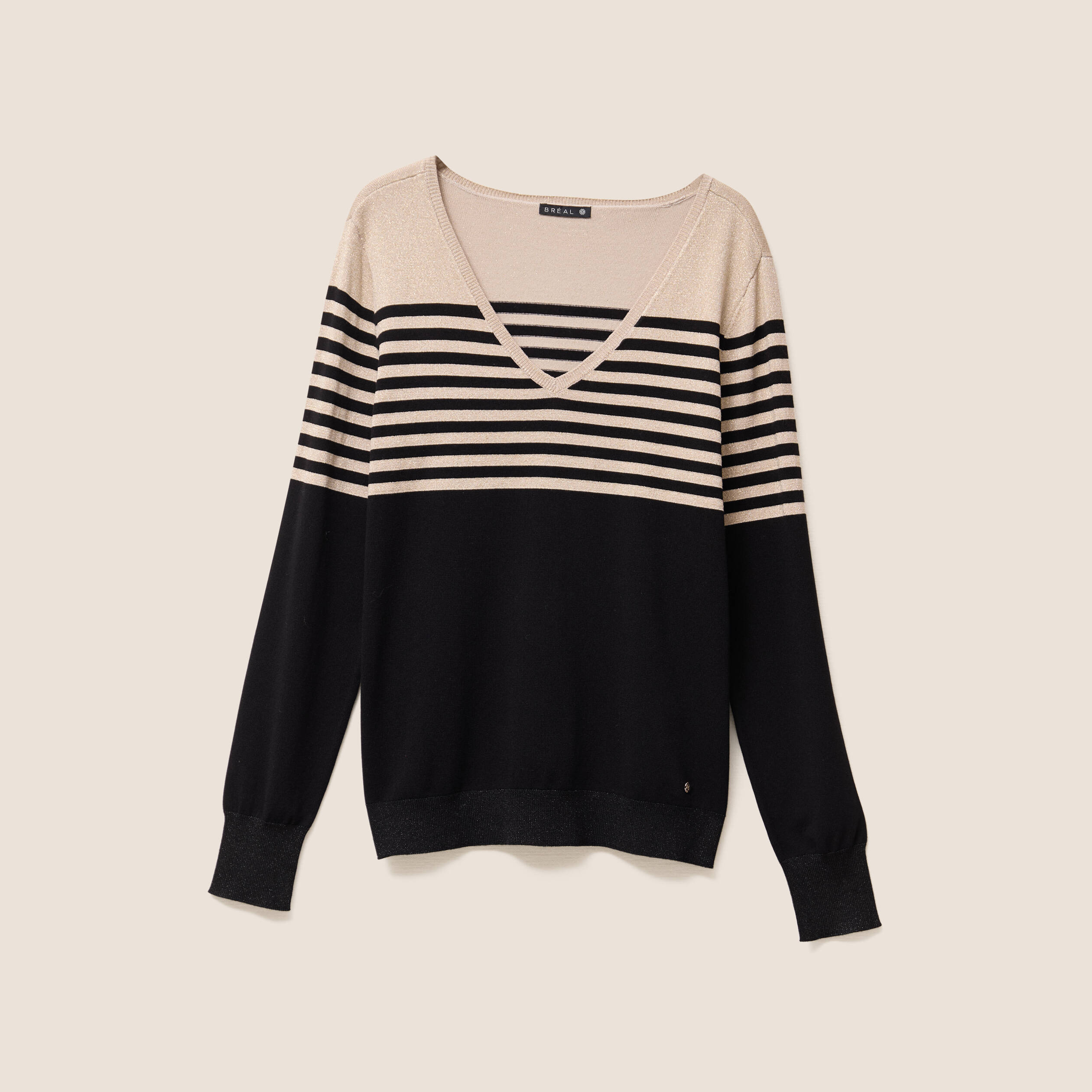 Pull ajust&eacute; col en V noir femme