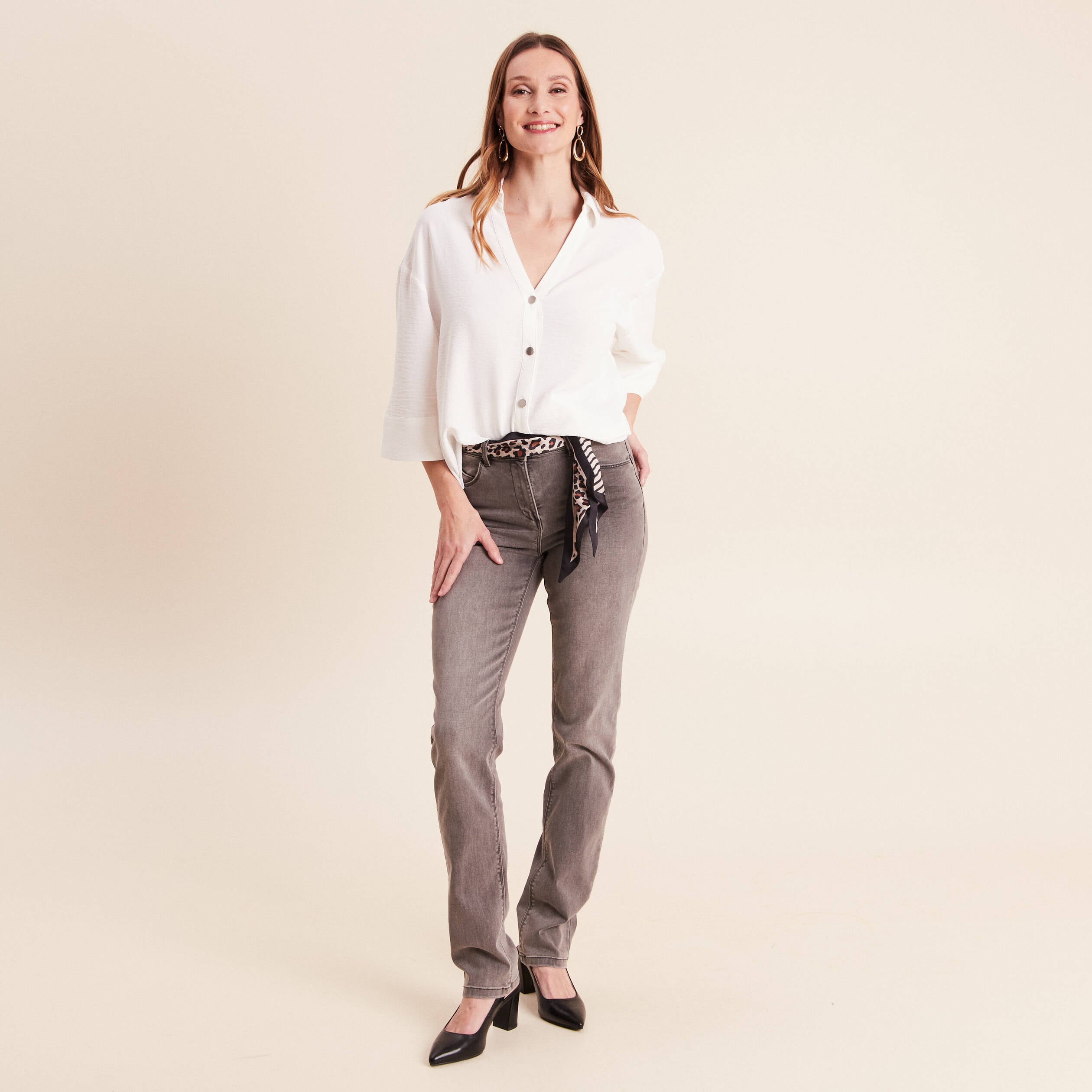 Chemise col chemise manches 3/4 ecru femme