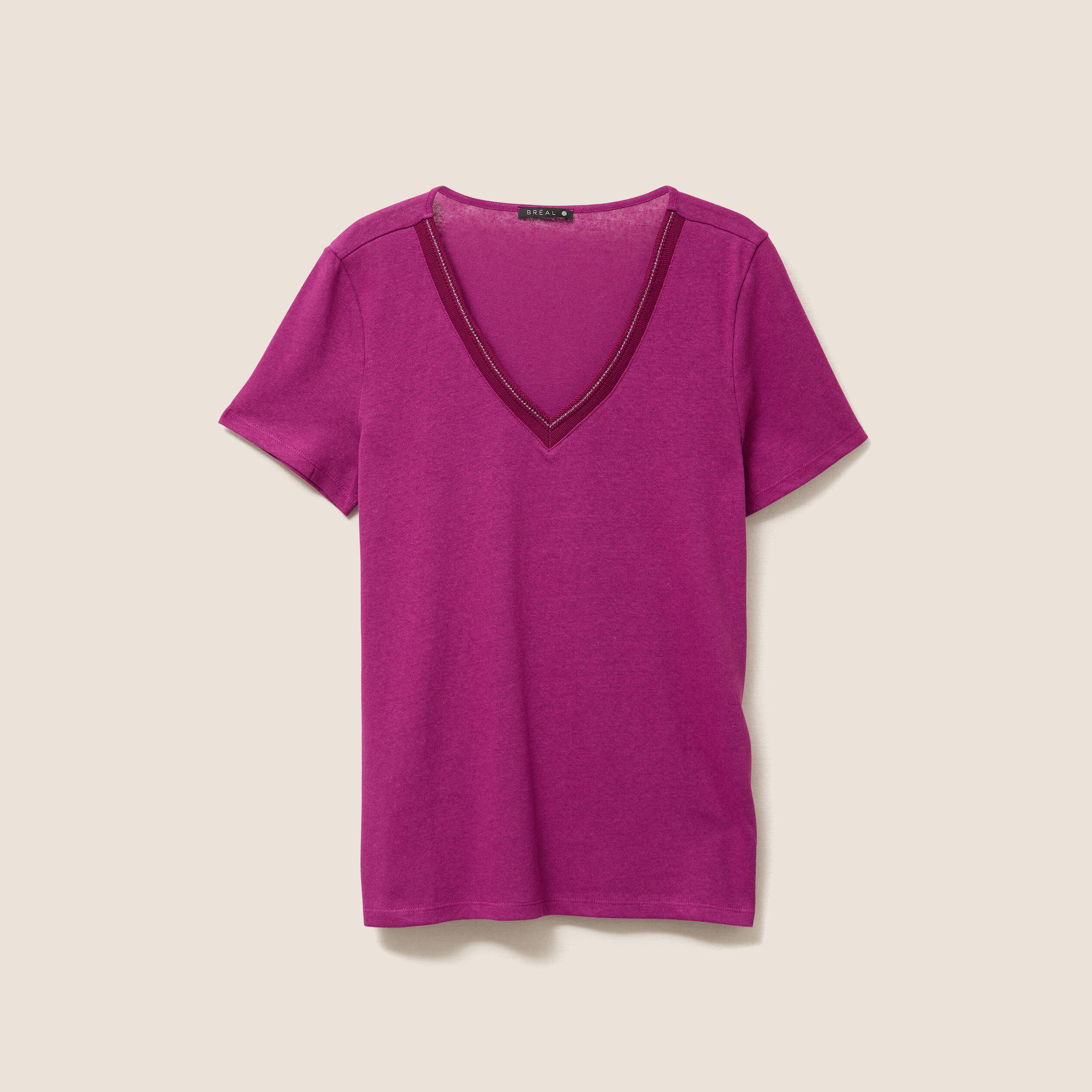 t shirt manches courtes col en v violet femme T-shirt manches courtes col en V violet femme