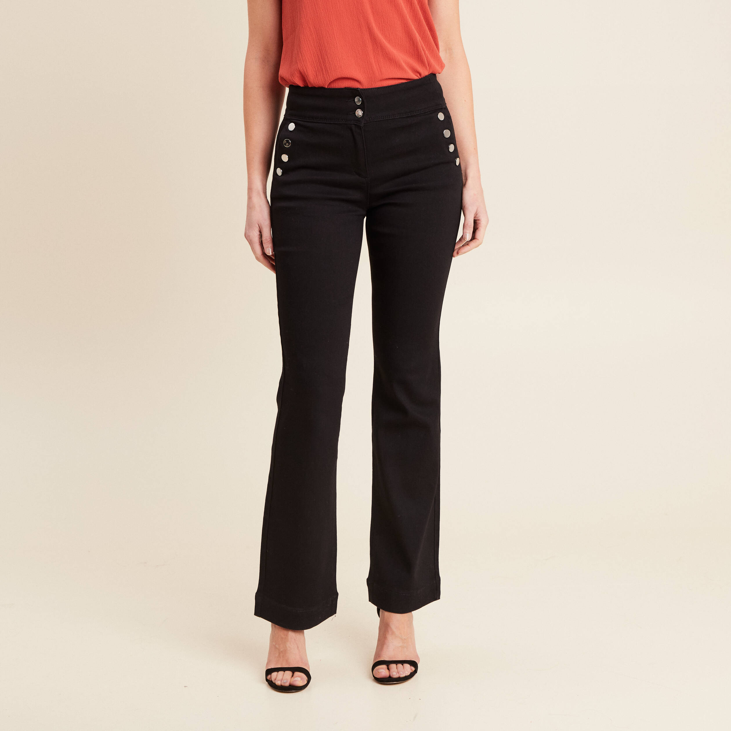 Pantalon bootcut à pont noir femme