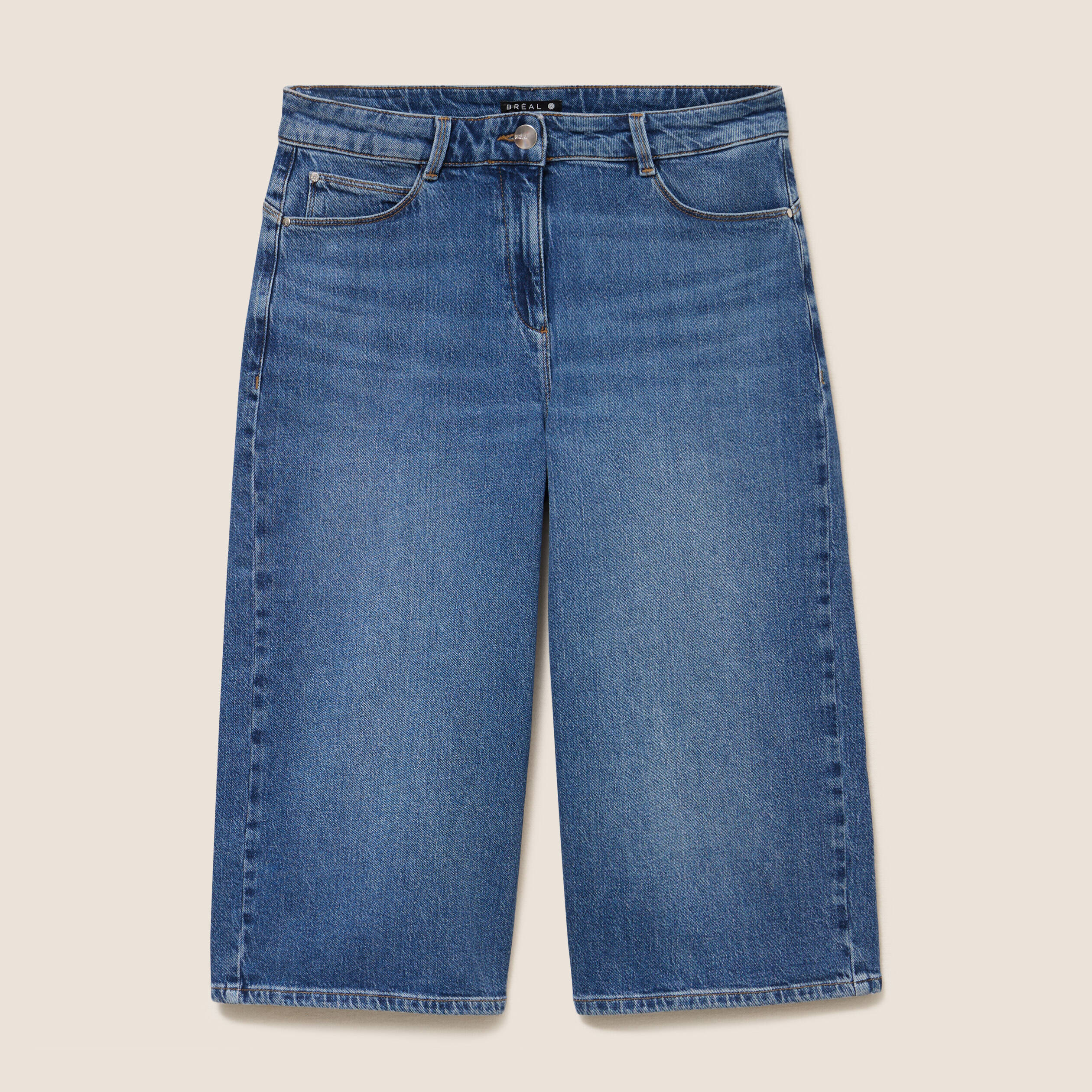 Jean bermuda taille haute denim denim stone femme