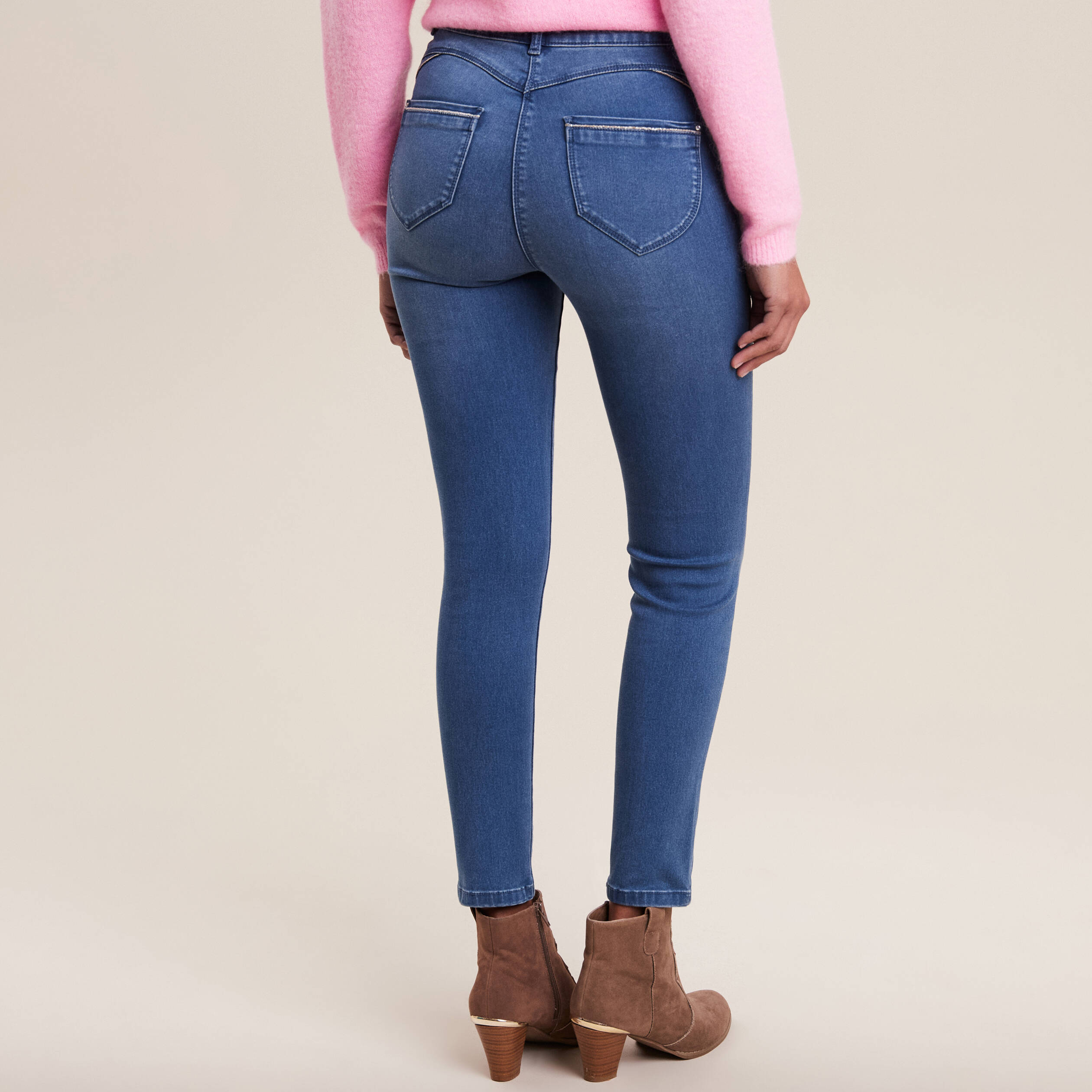 Jean ajusté taille haute denim double stone femme