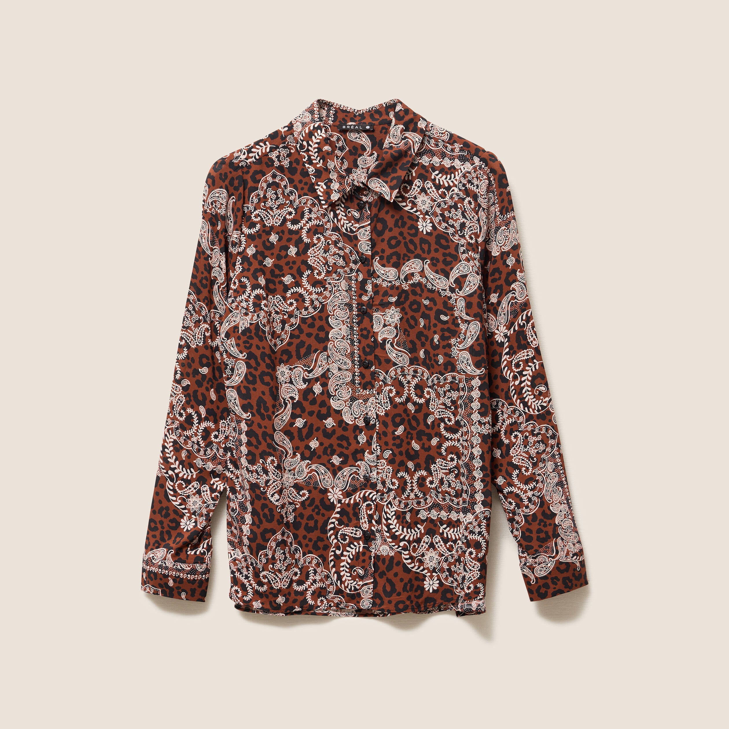 Chemise fluide manches longues marron femme