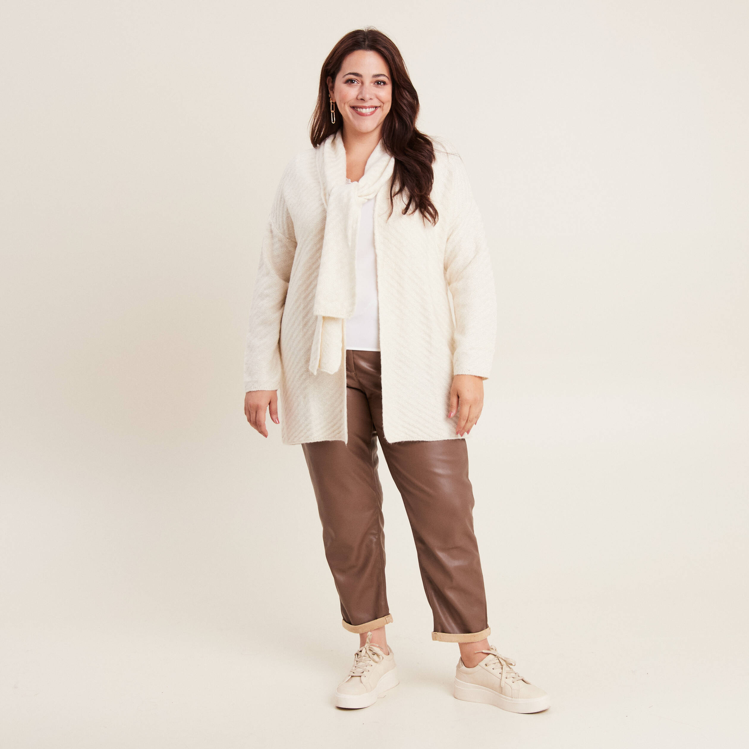 Gilet manches longues creme femme