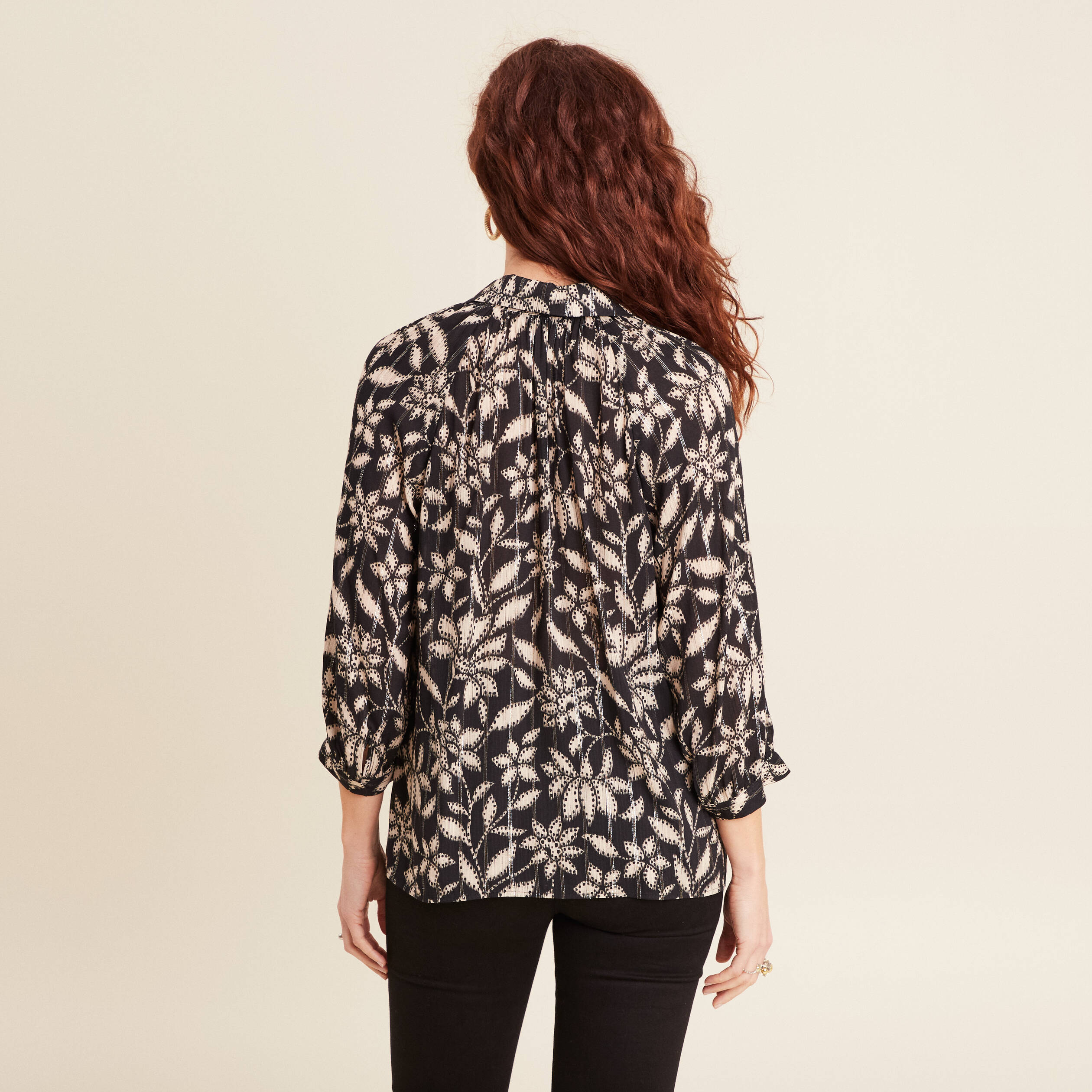 Chemise manches 3/4 noir femme