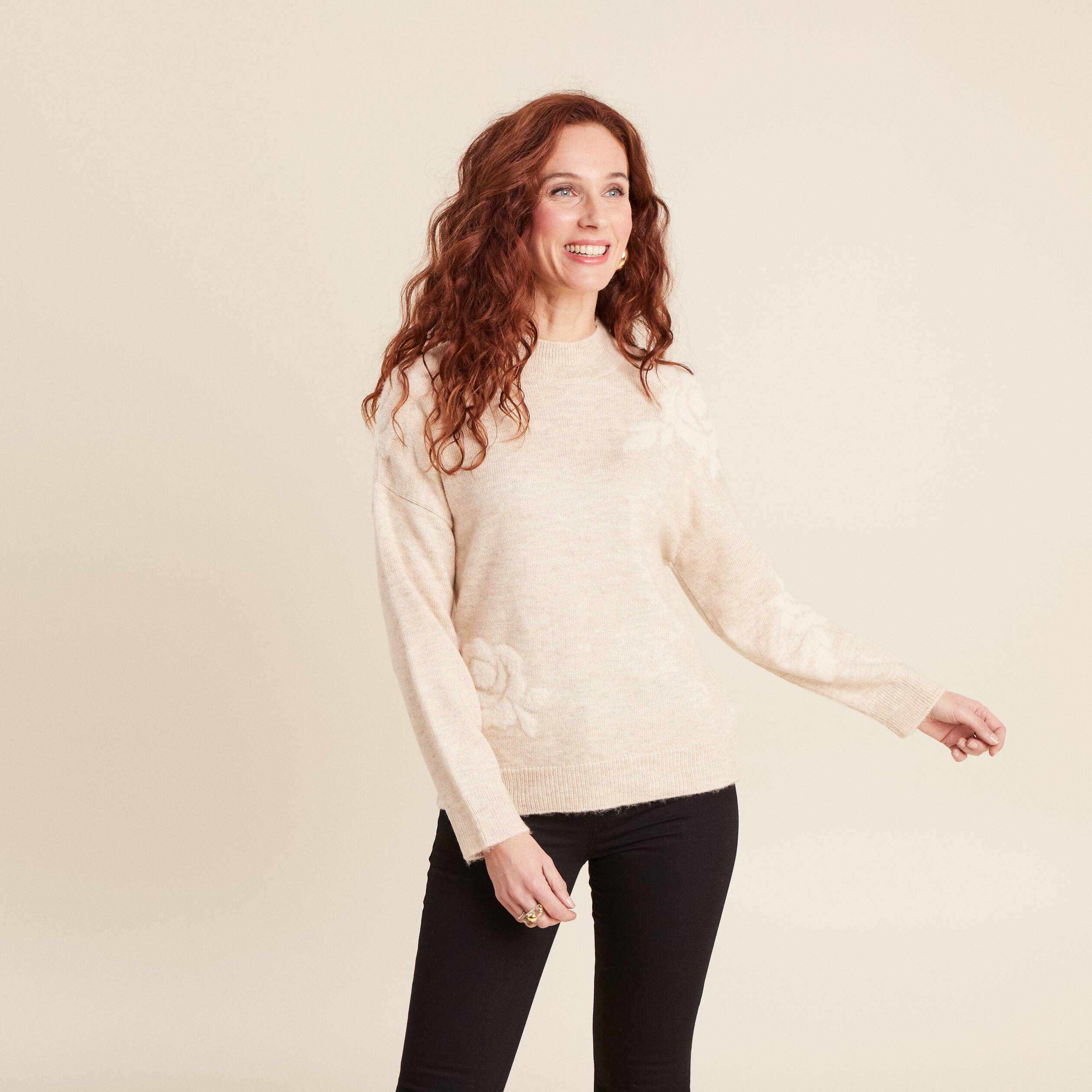 Pull manches longues beige femme