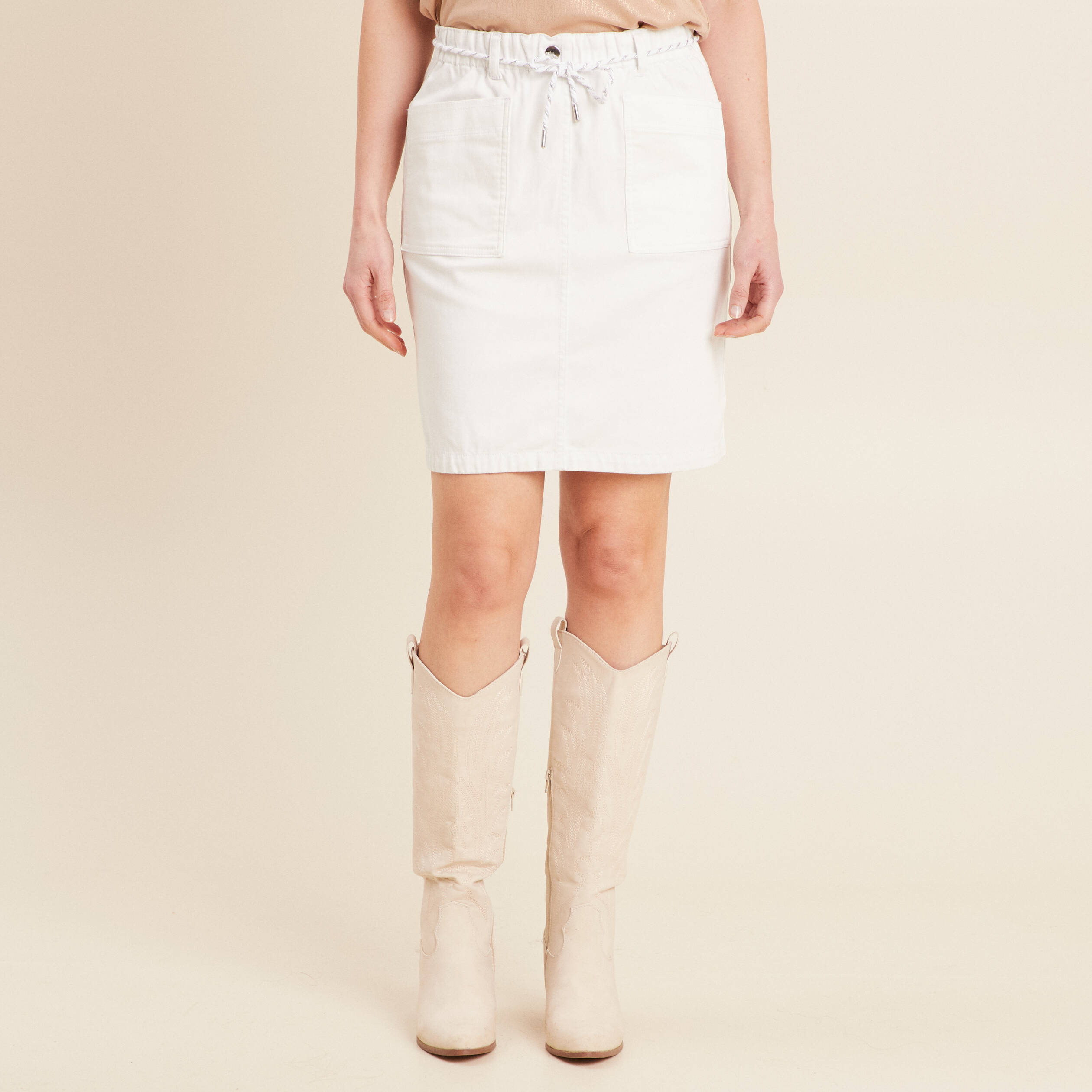 Jupe droite réversible blanc femme