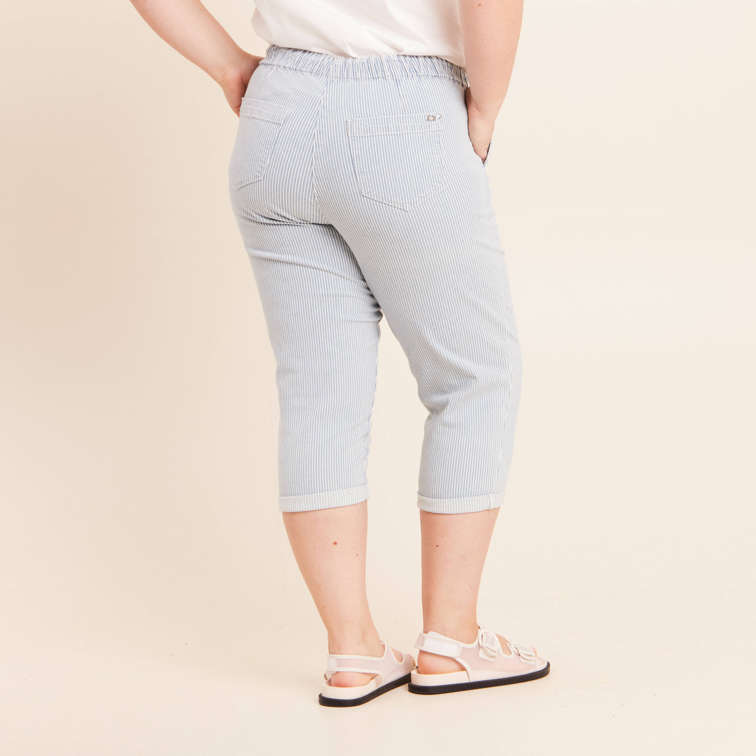 Pantacourt coupe mom bleu femme