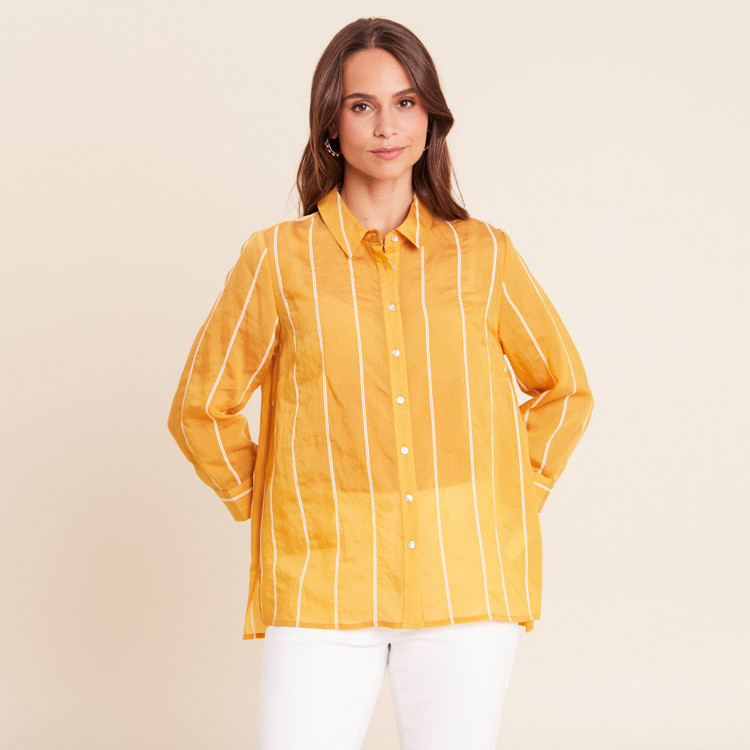 Chemise ample manches 3/4 col chemise jaune femme