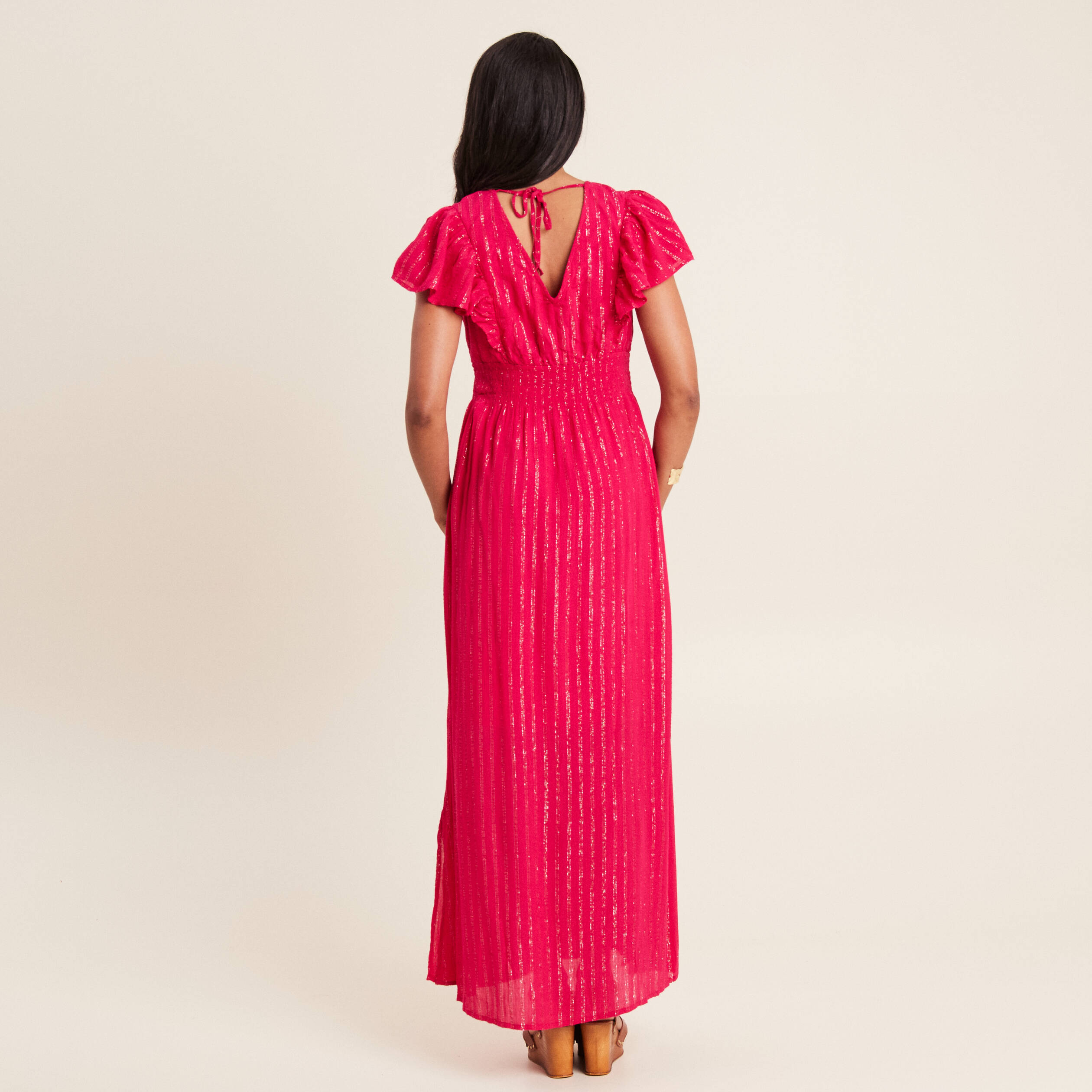 Robe longue droite fluide rose fushia femme