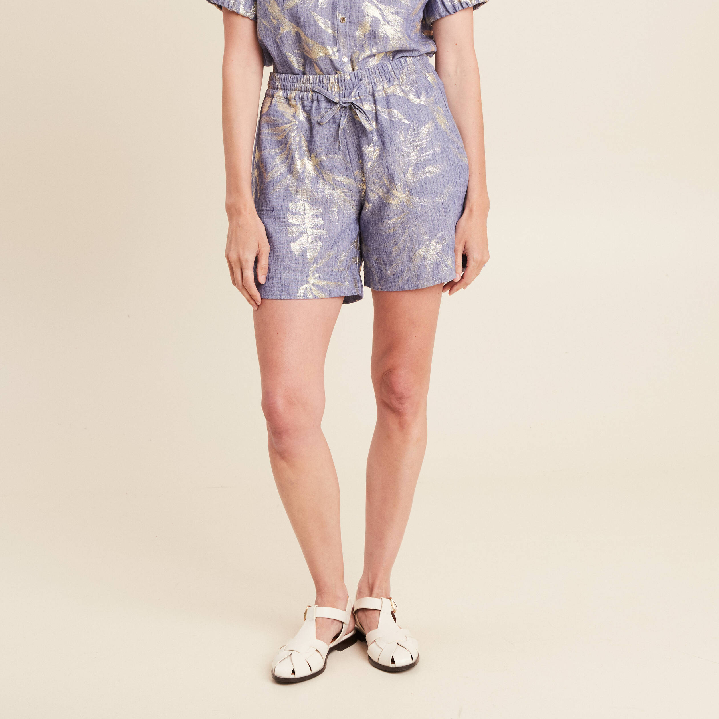 Short taille haute bleu lavande femme