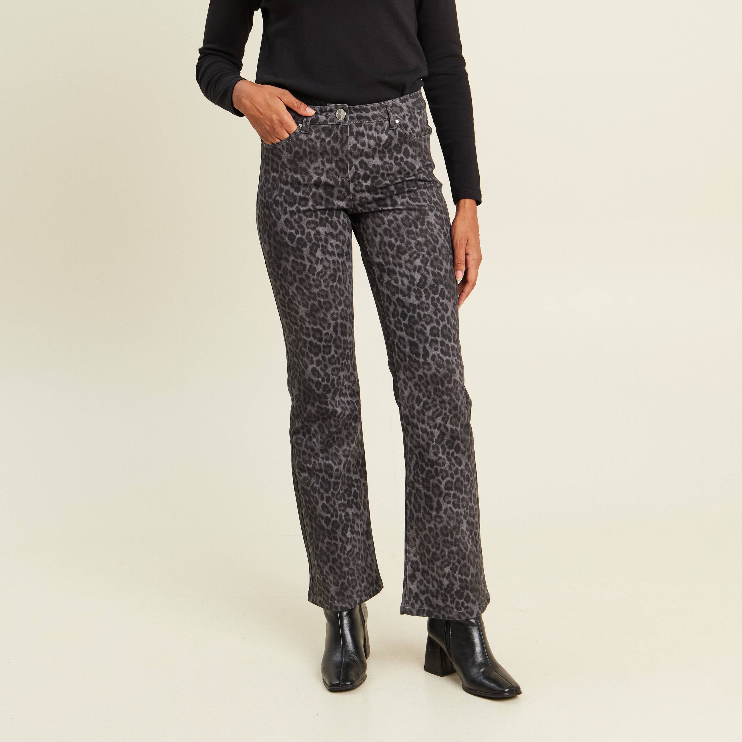 Pantalon bootcut taille bascul&eacute;e gris ardoise femme