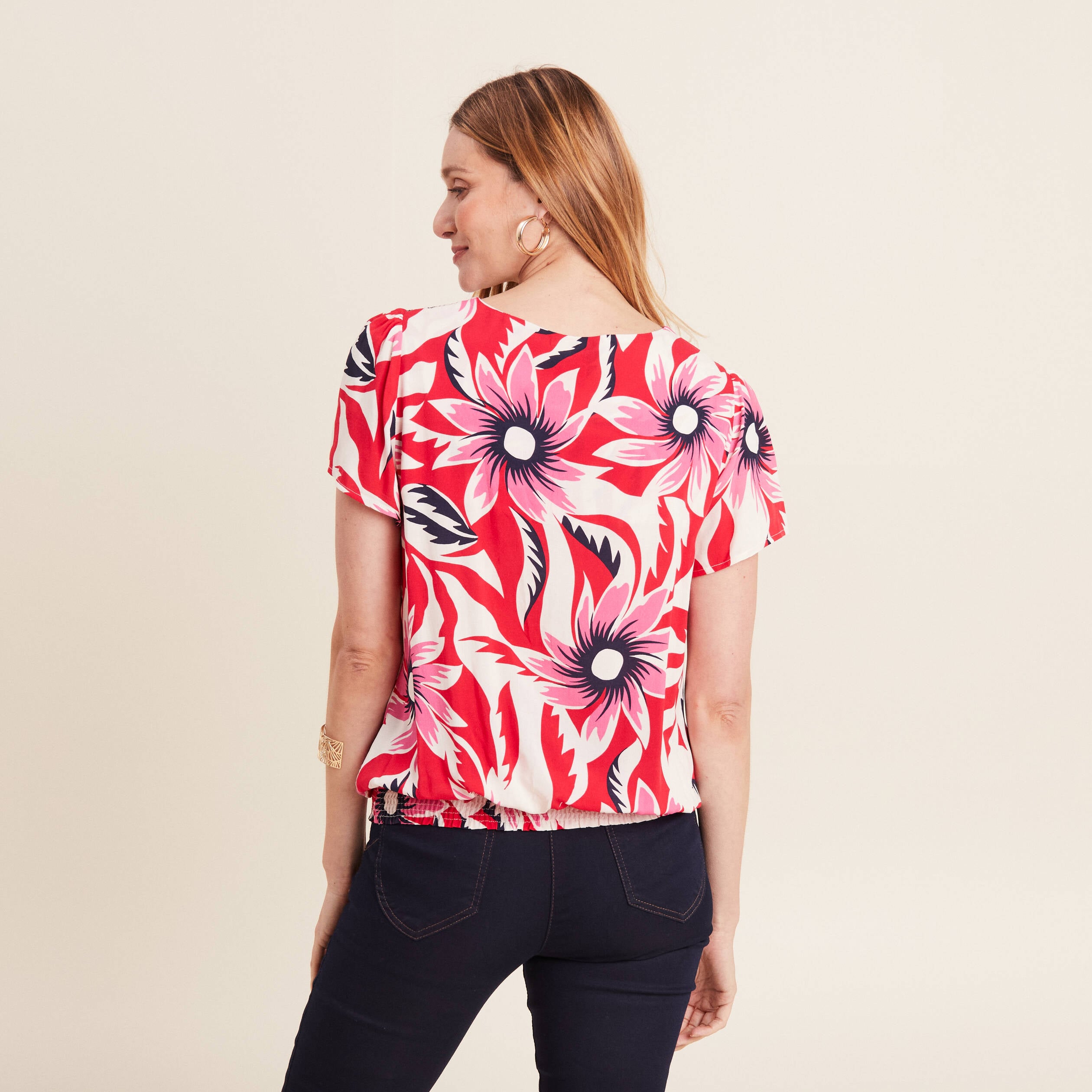 Blouse manches courtes rouge femme
