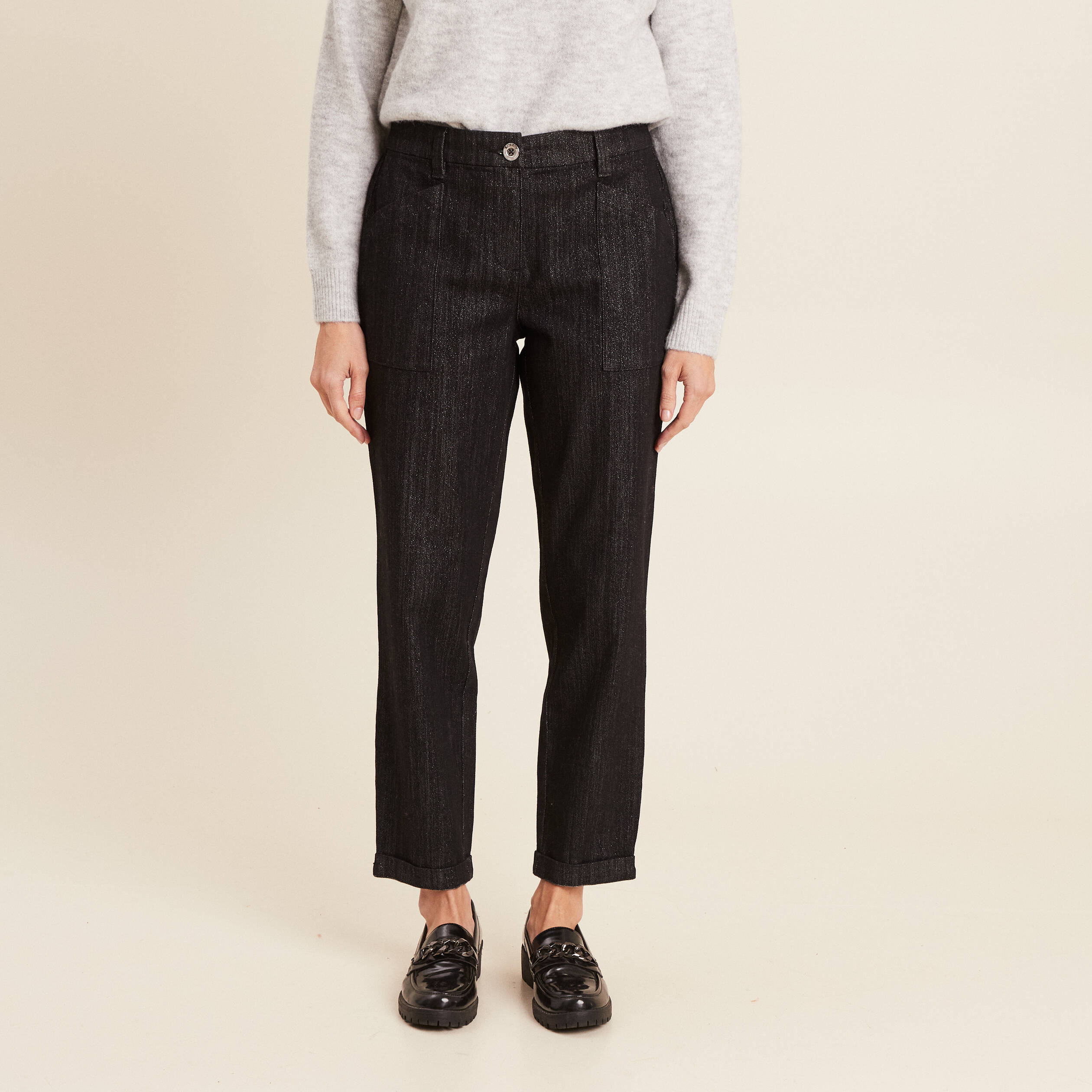 Jean carotte taille basculée noir femme