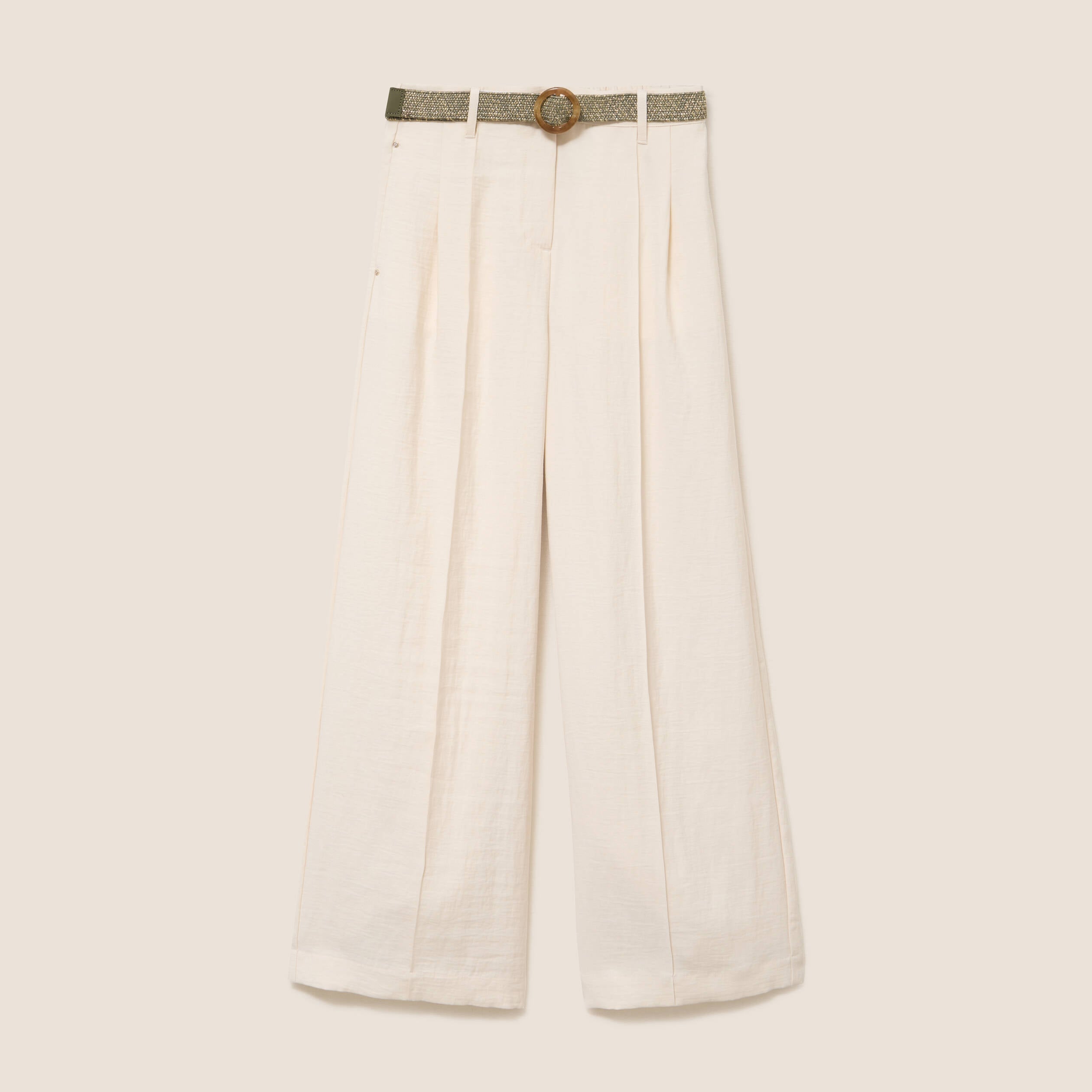 Pantalon large avec ceinture amovible ivoire femme
