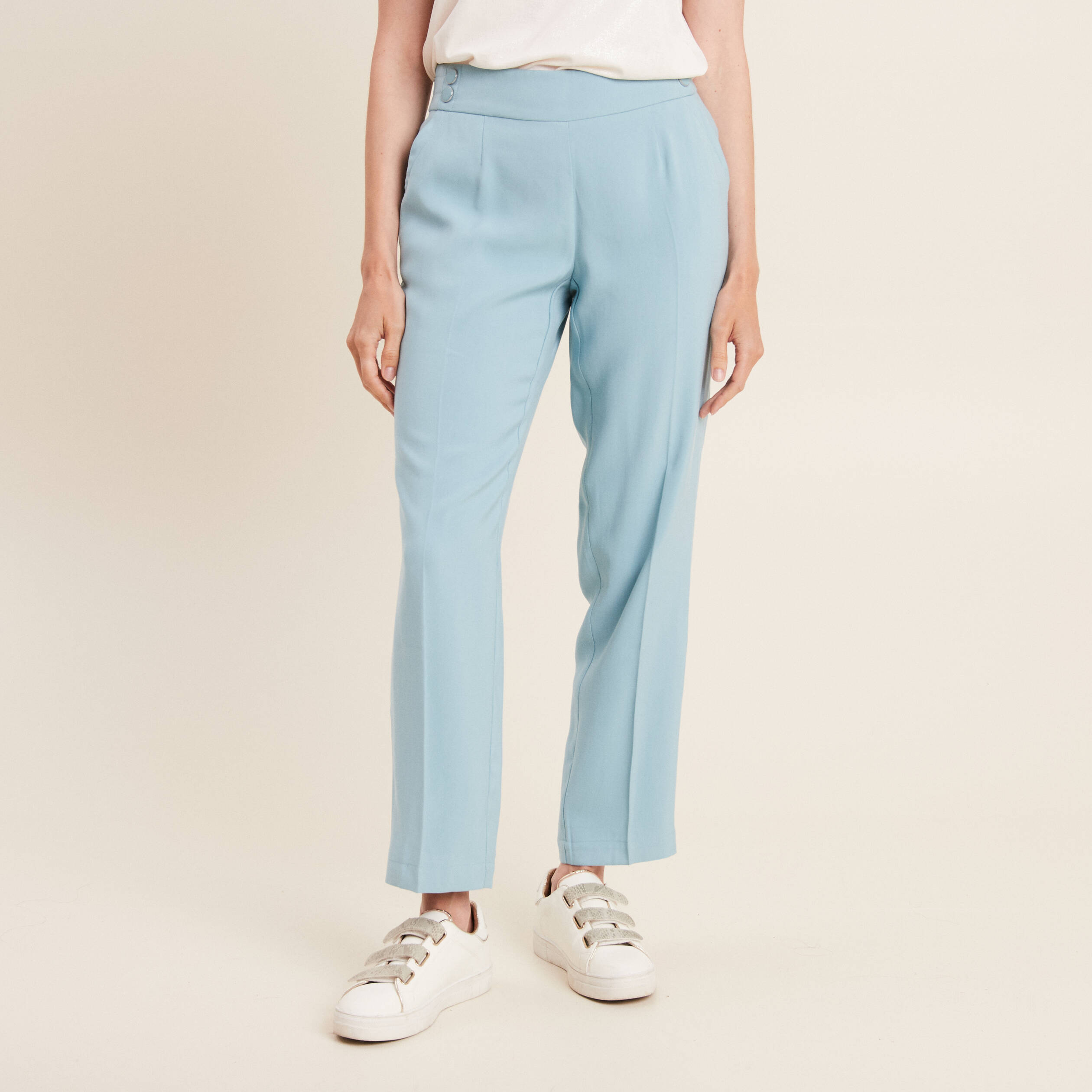 Pantalon flou 7/8ème bleu gris femme