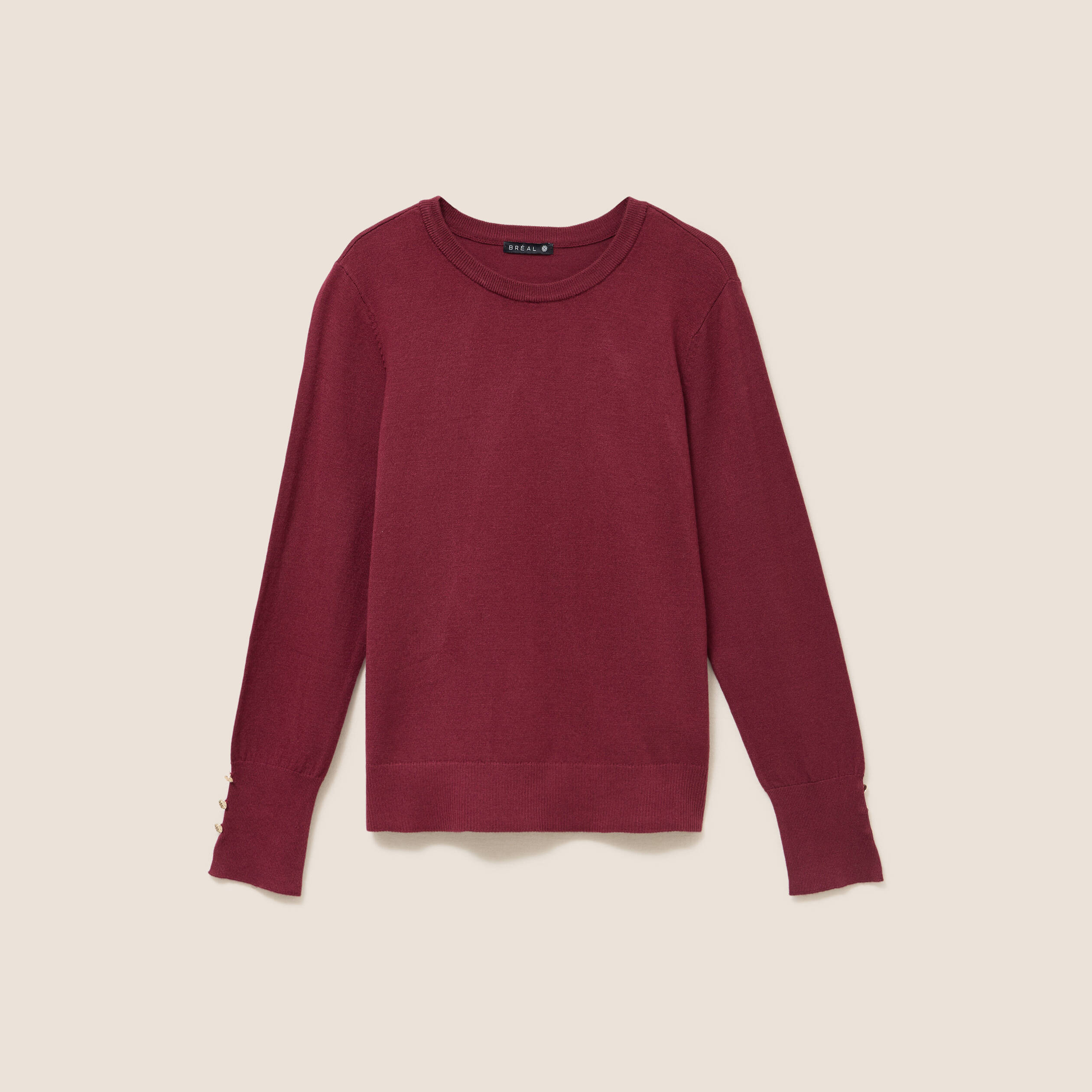 Pull droit col rond manches longues bordeaux femme