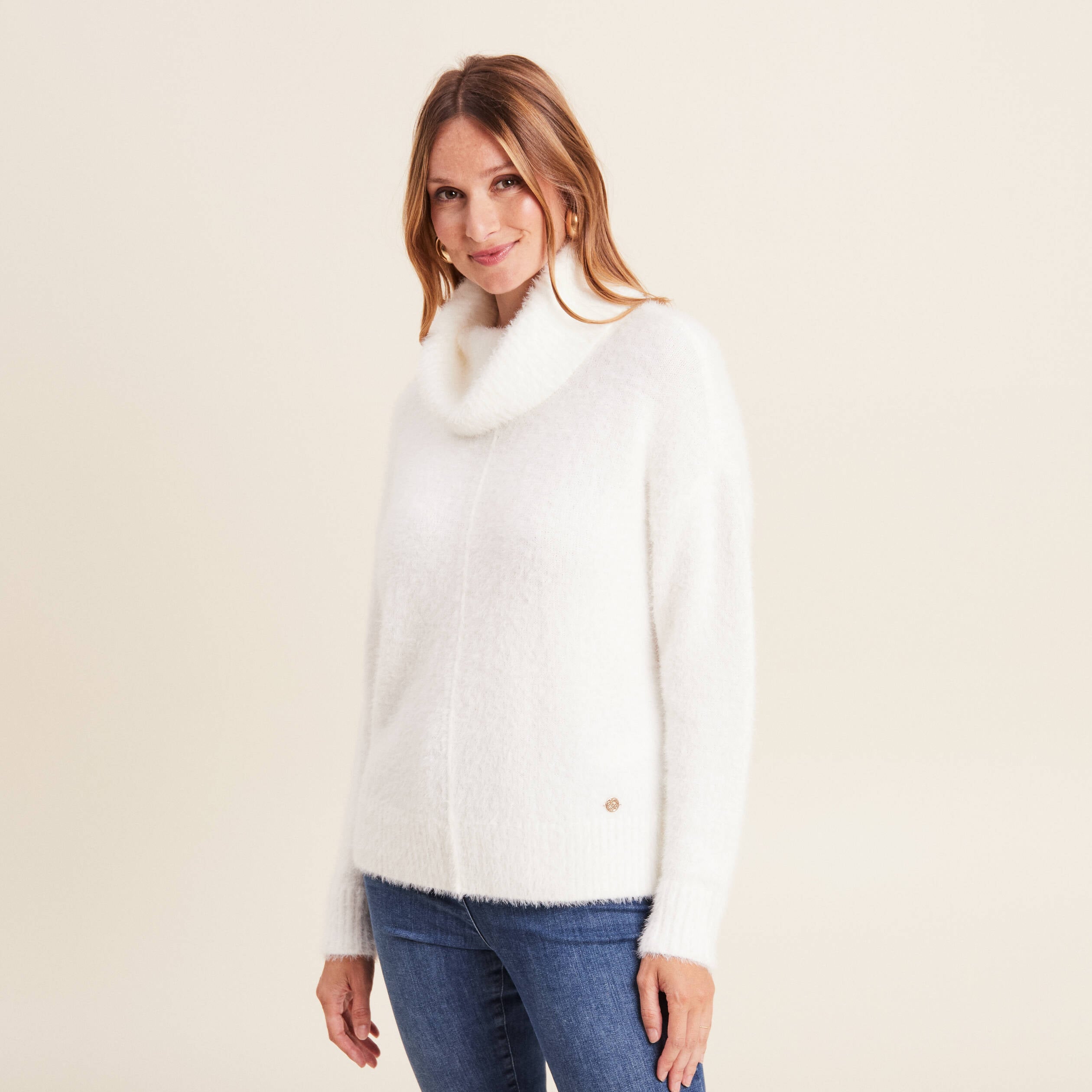 Pull manches longues ecru femme