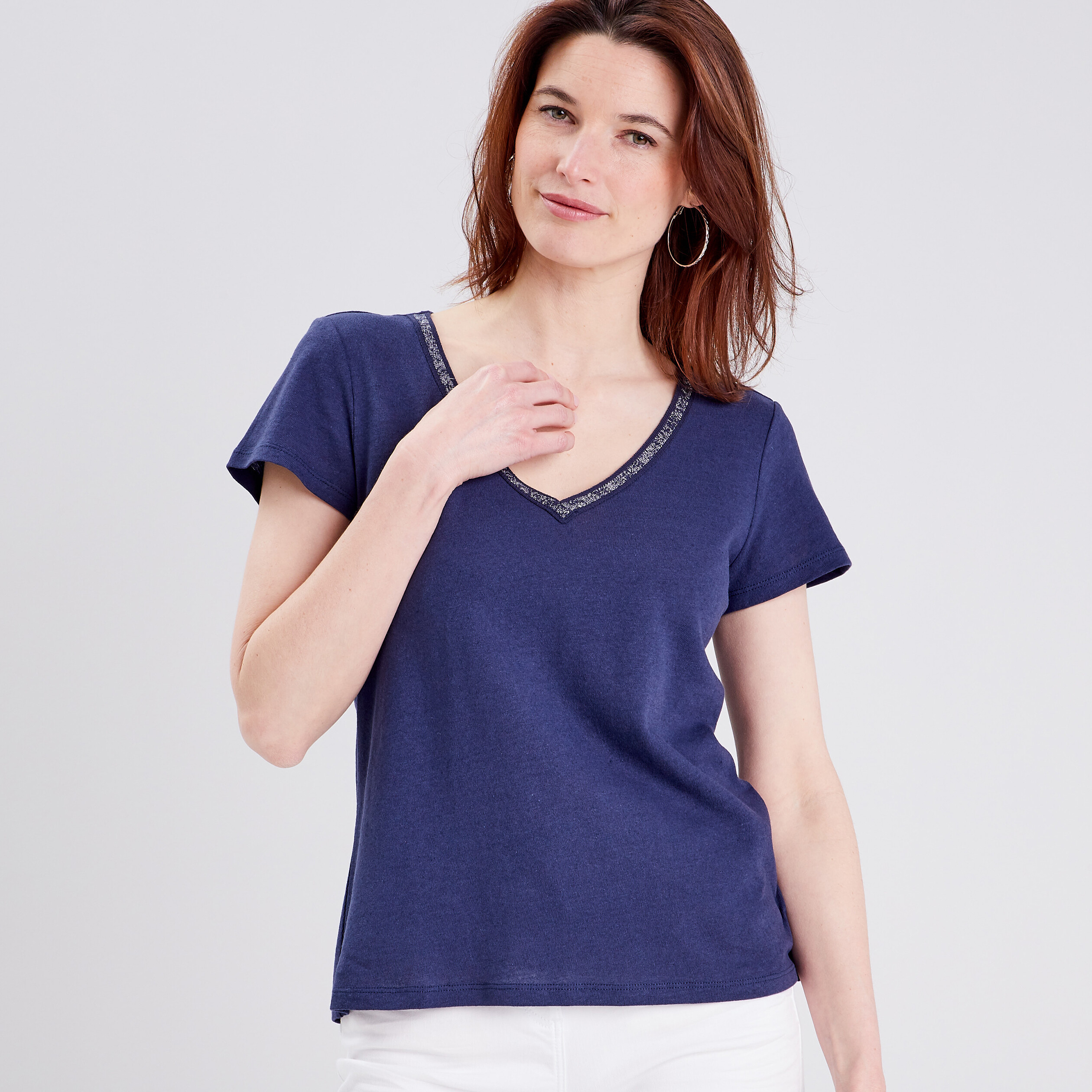 T-shirt manches courtes bleu marine femme